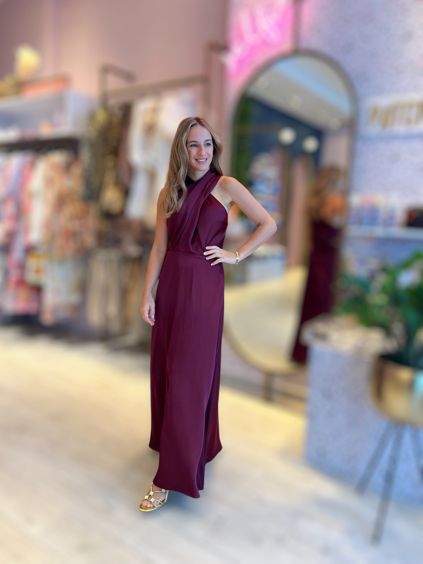Wine Silky halter dress