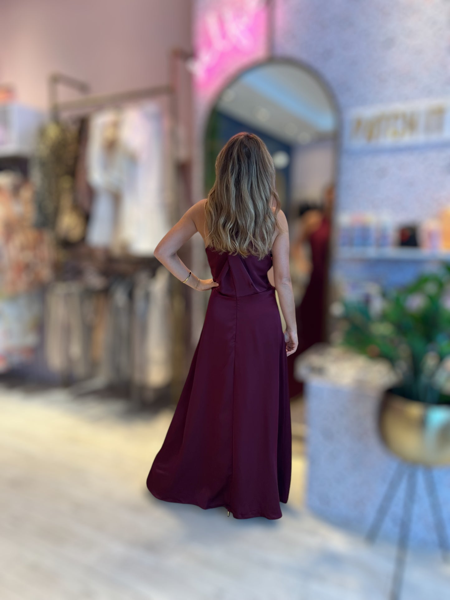 Wine Silky halter dress