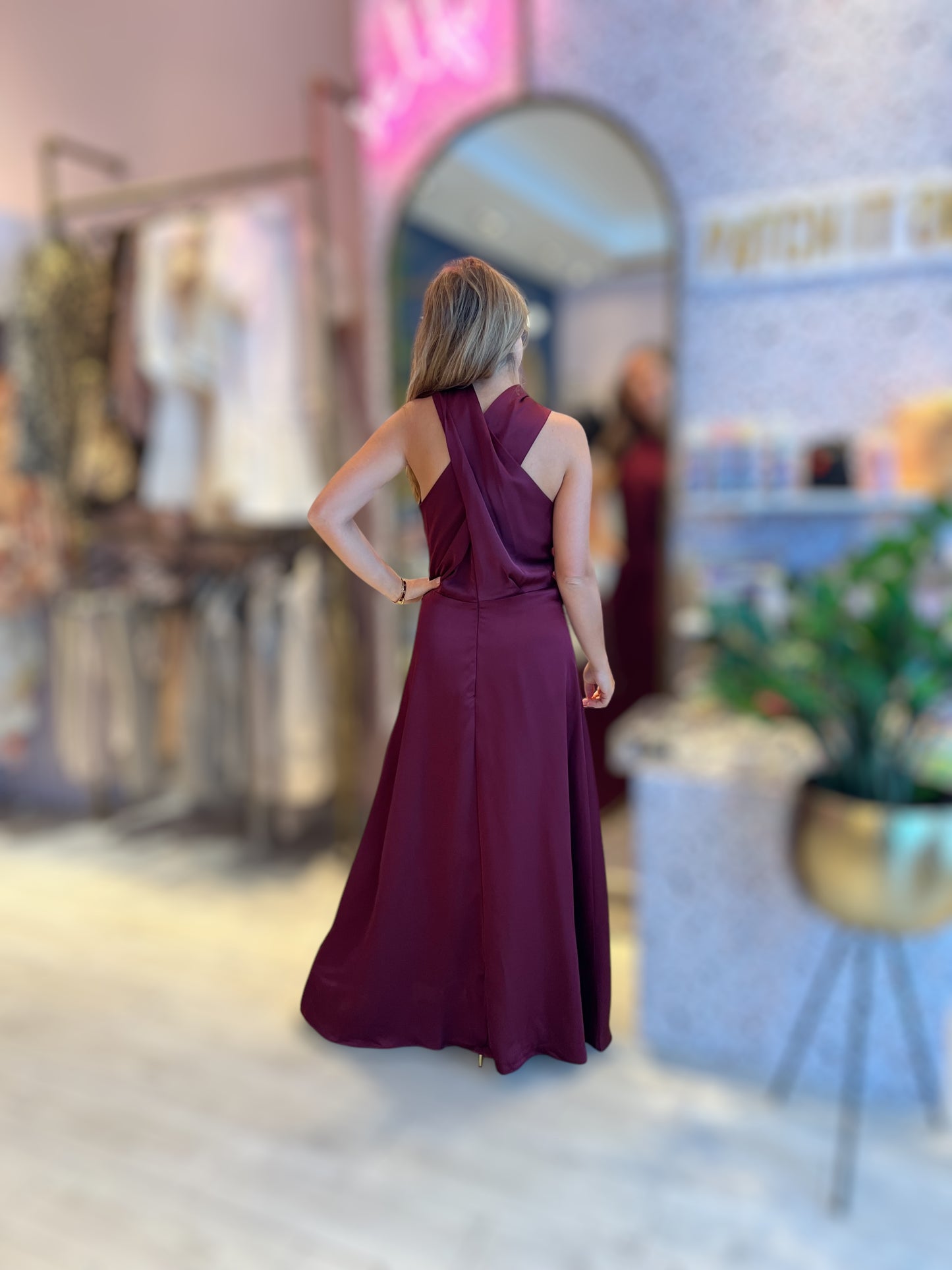 Wine Silky halter dress
