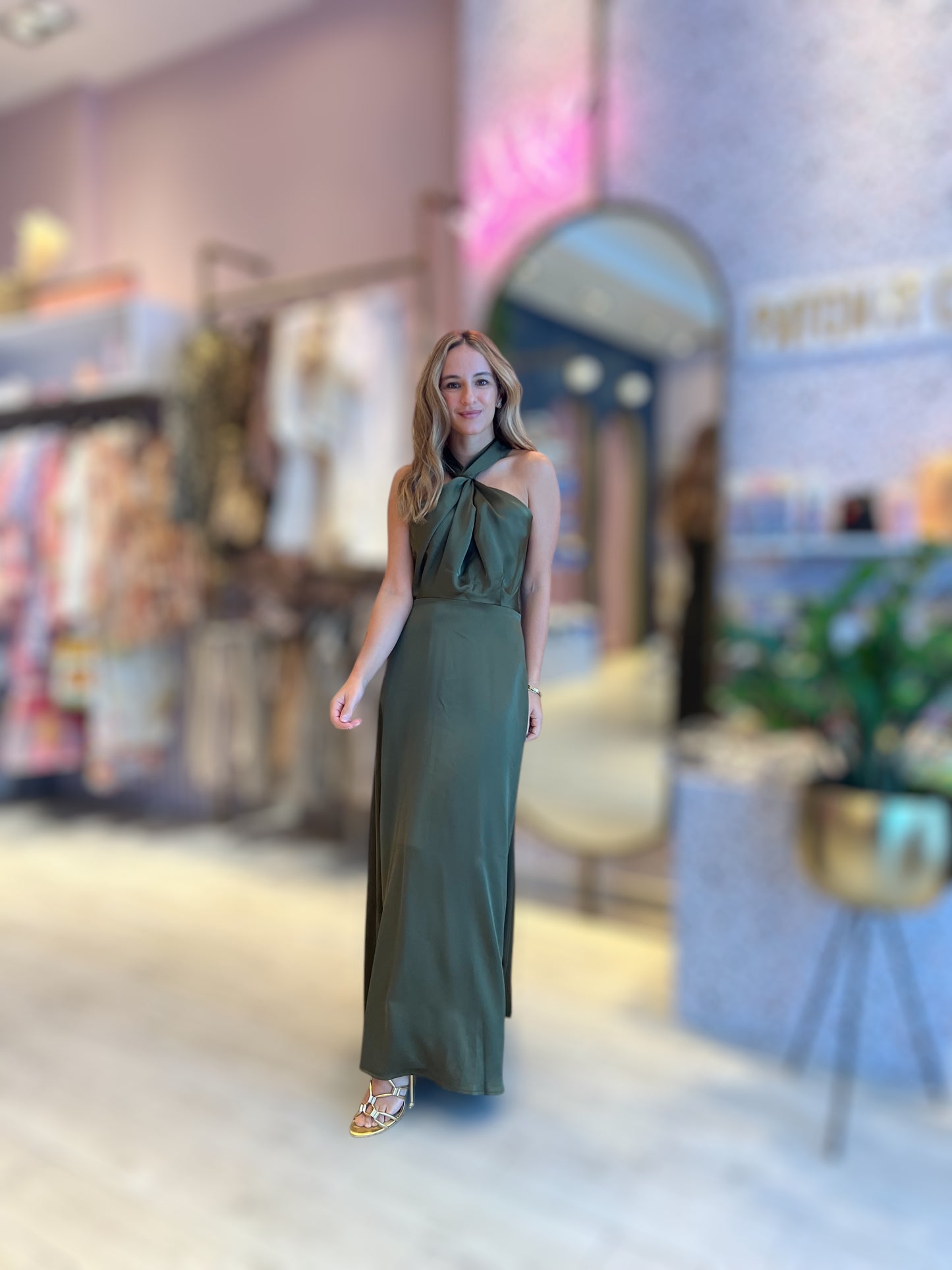 Olive Silky halter dress