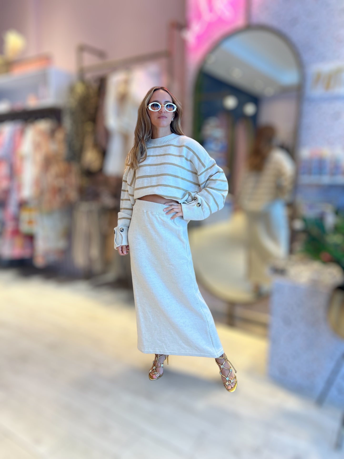 Knitted Striped Nude set