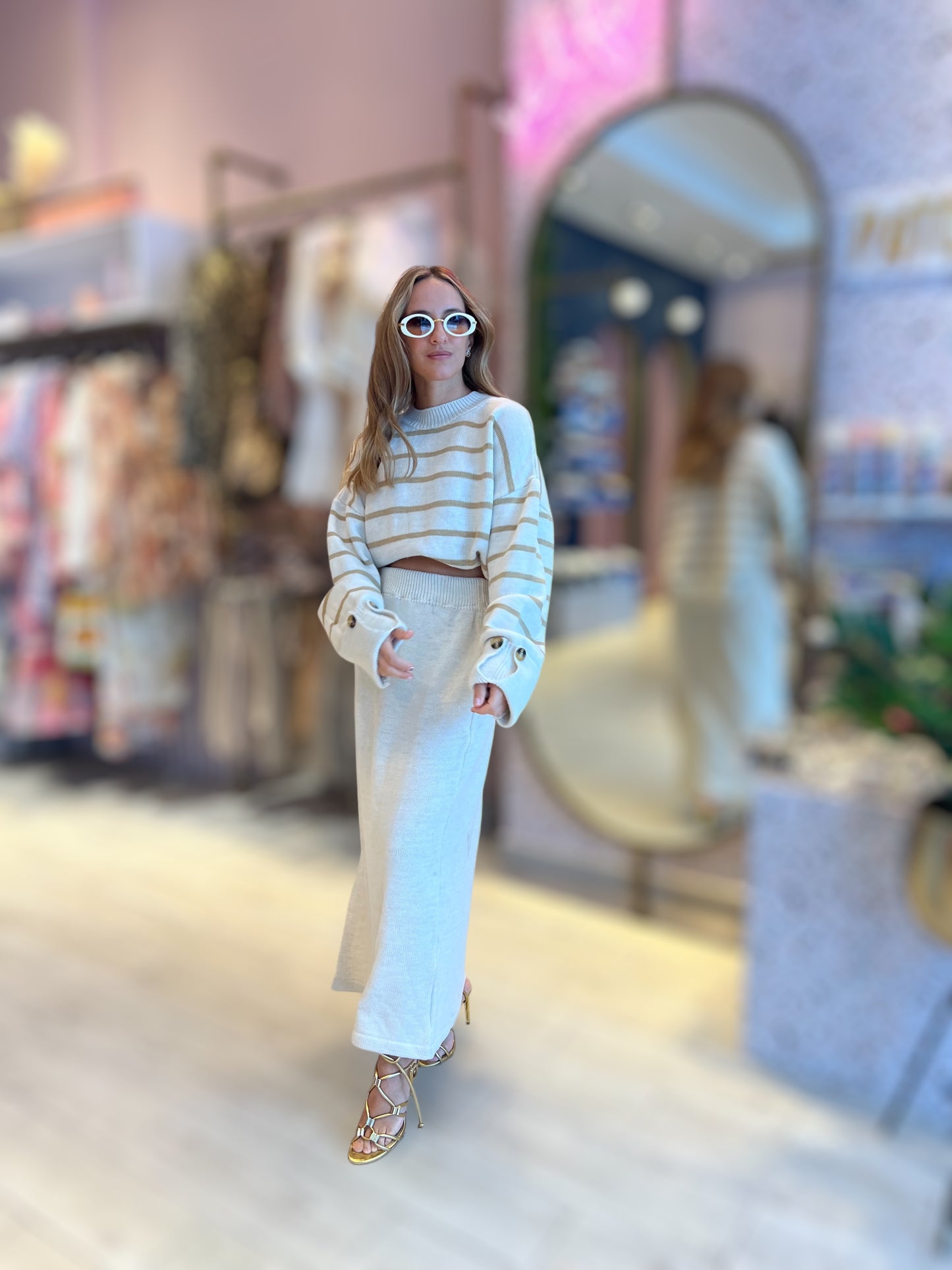 Knitted Striped Nude set