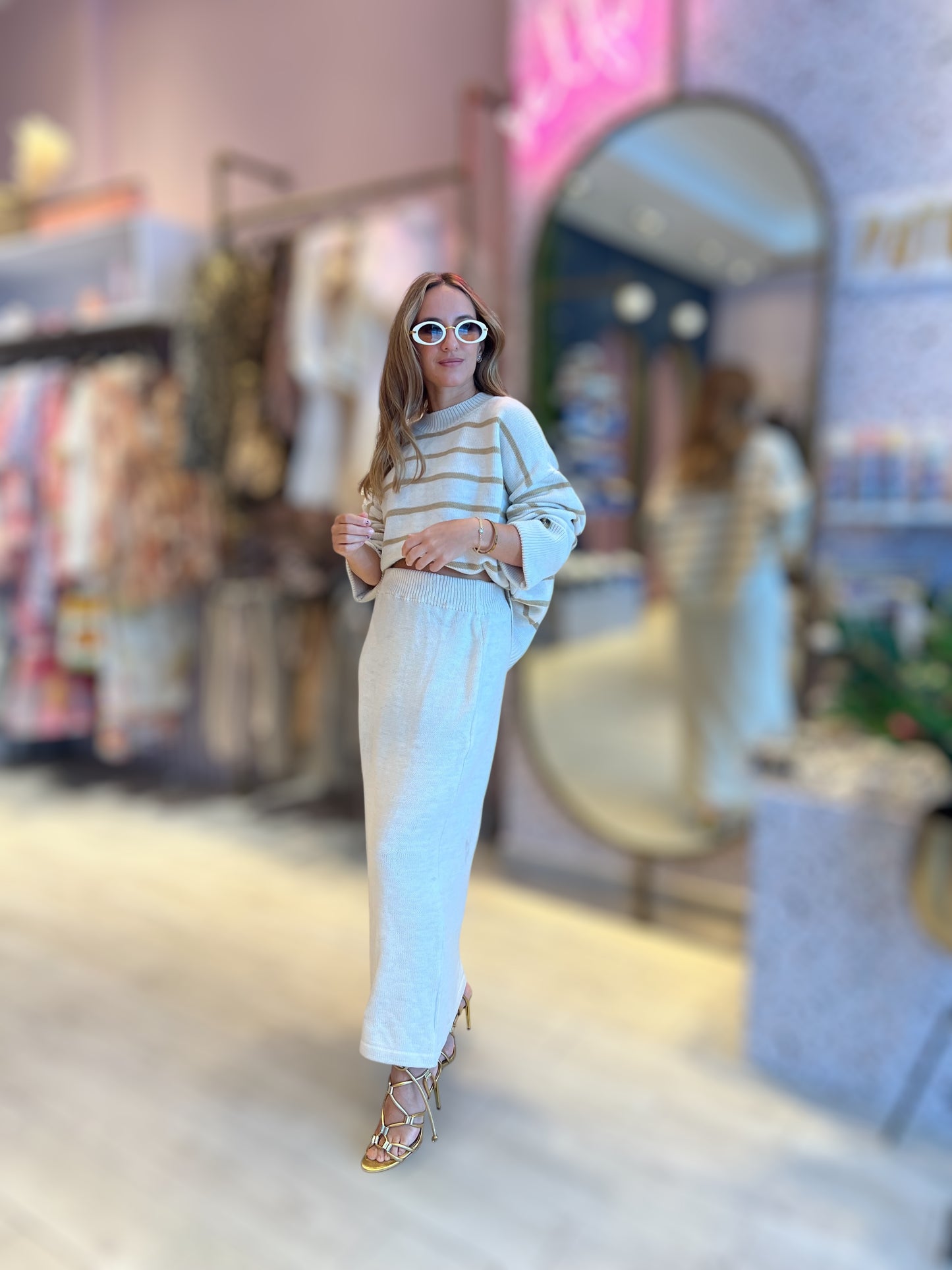 Knitted Striped Nude set