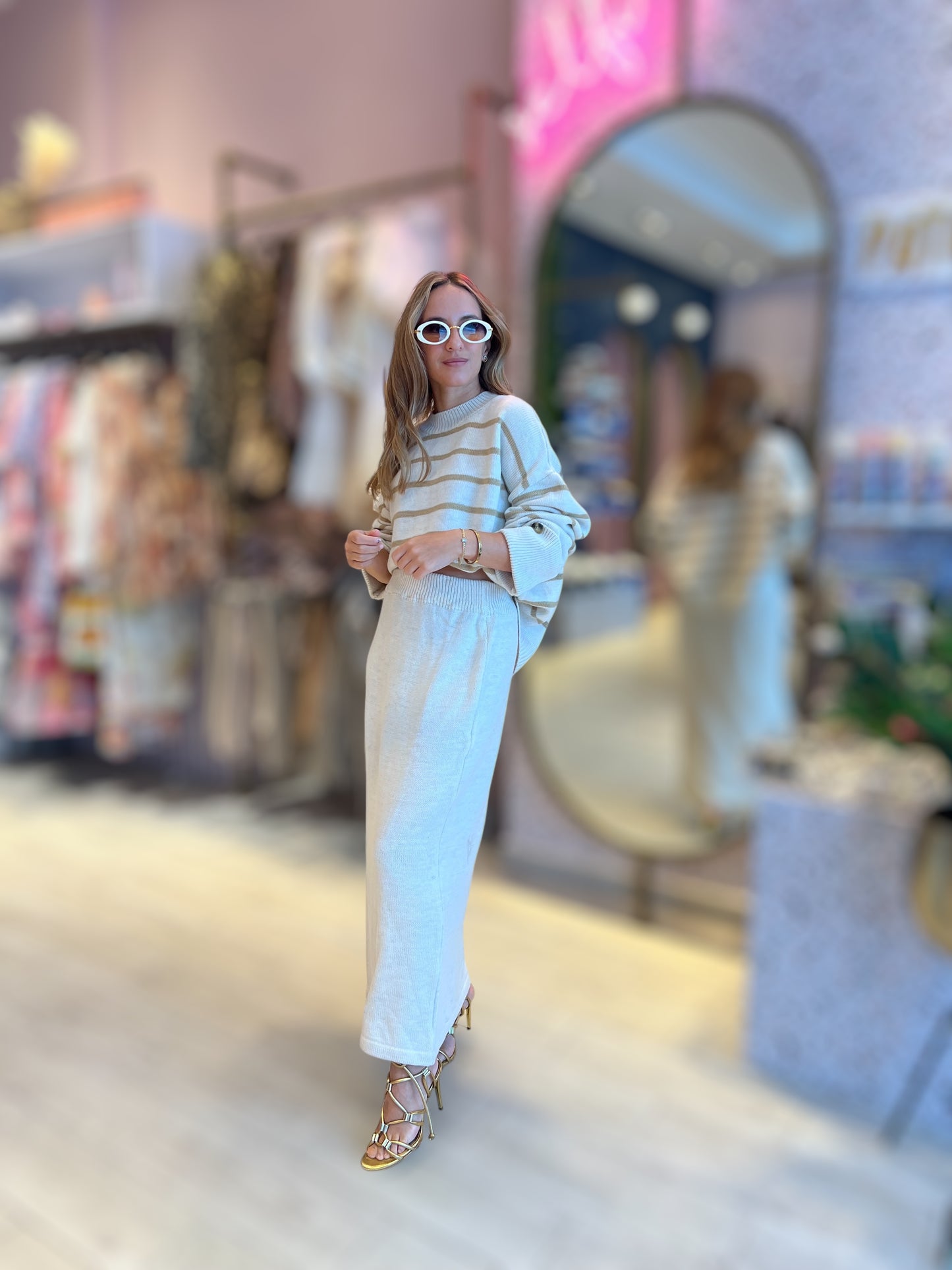 Knitted Striped Nude set