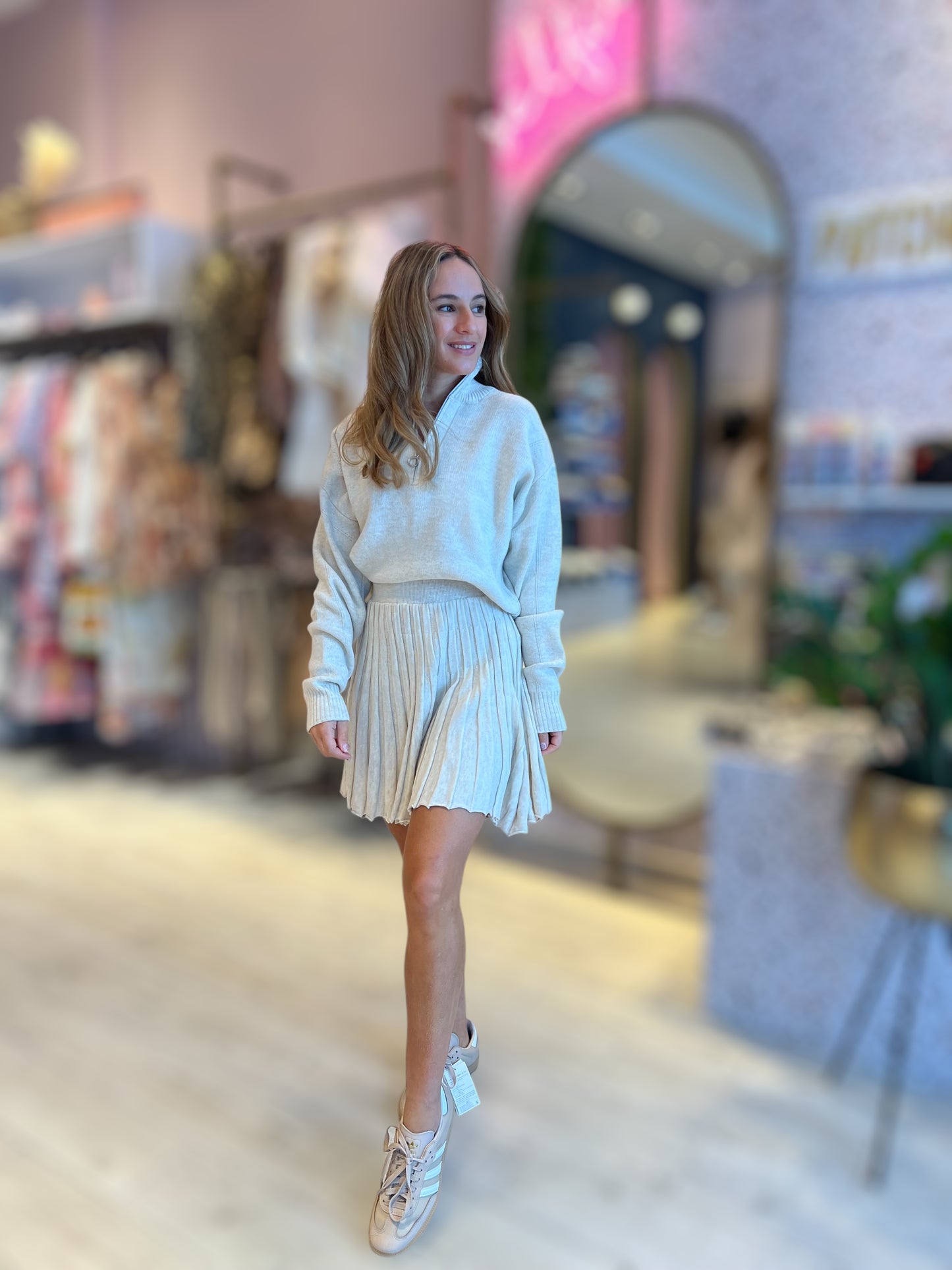 Grey knitted skirt set