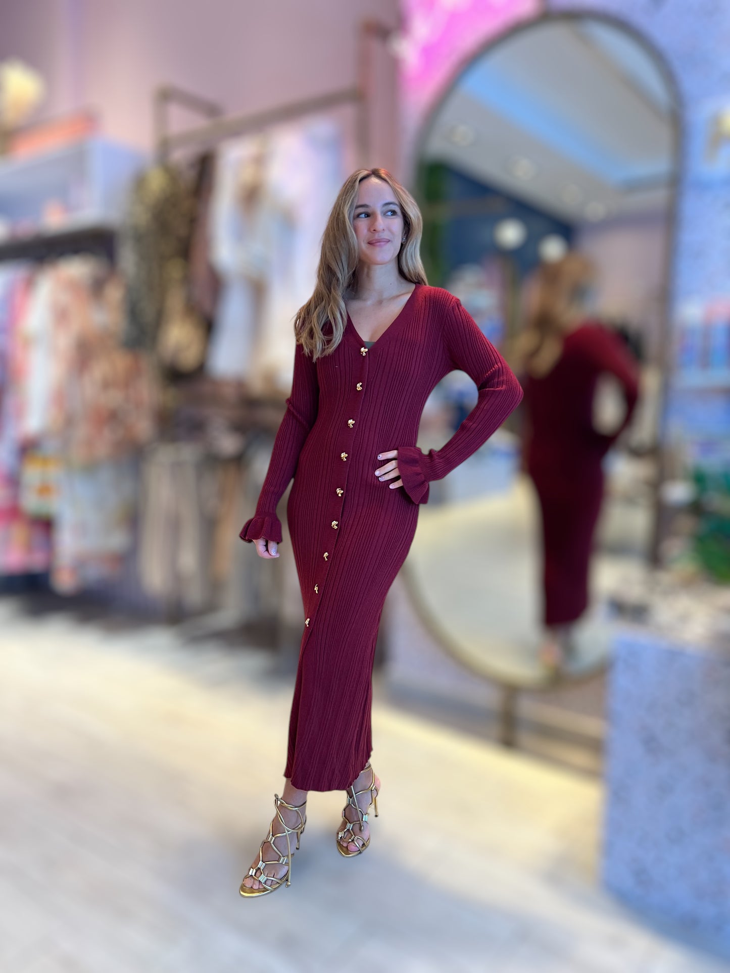 Wine ribbed dress