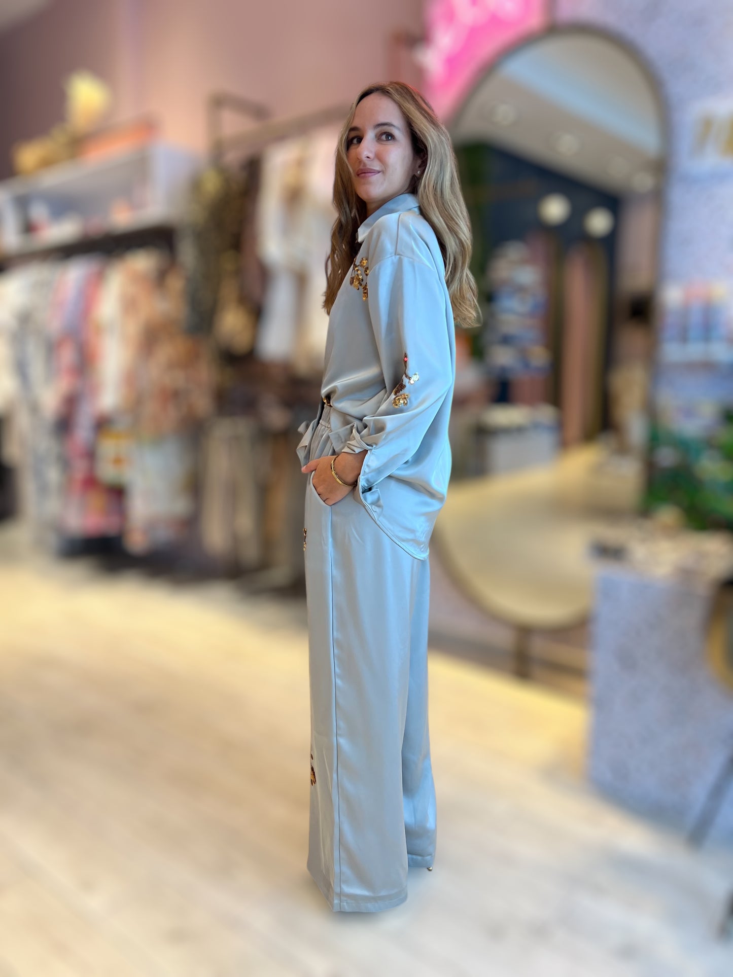 Green Silky pants set