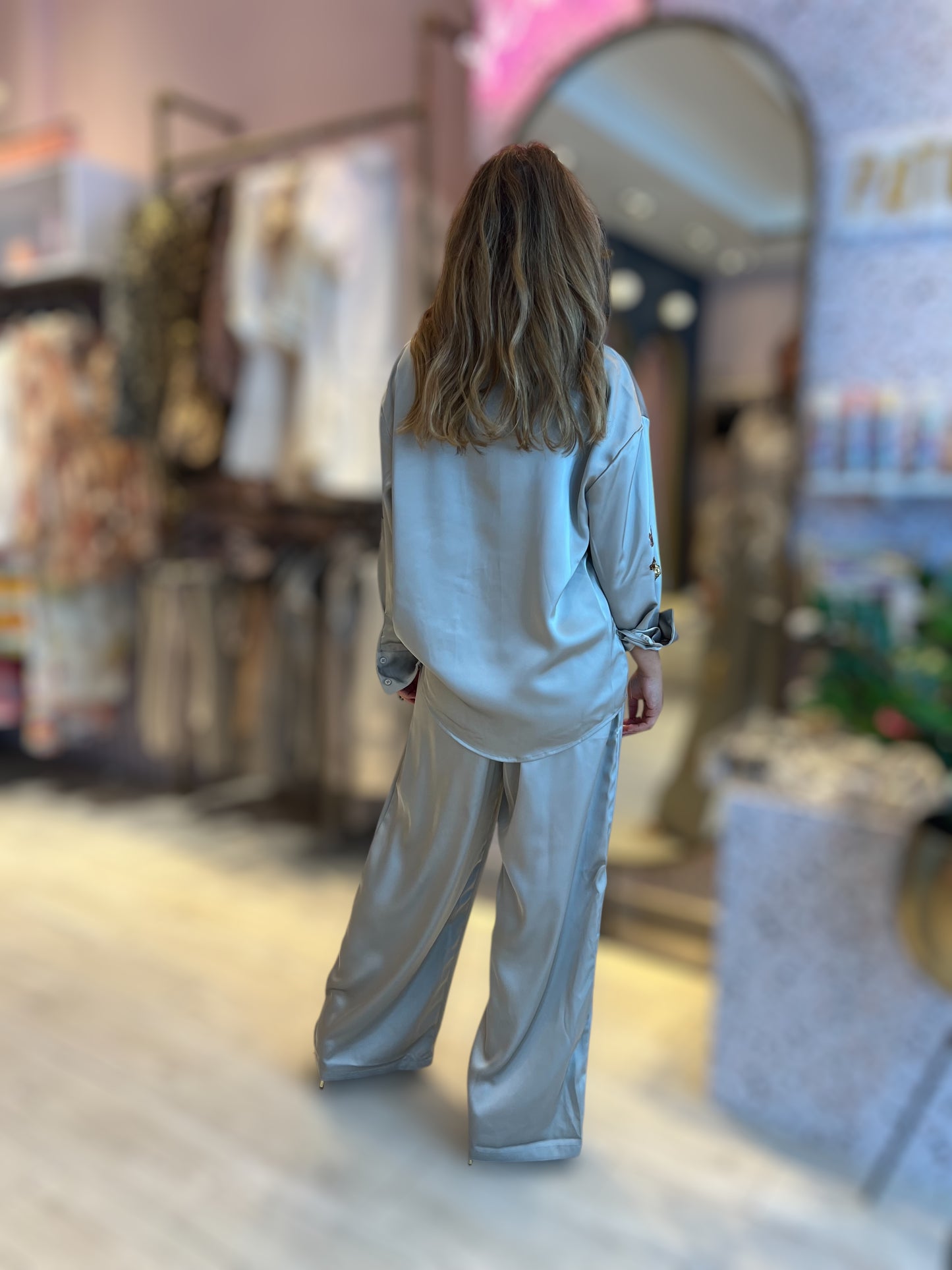 Green Silky pants set