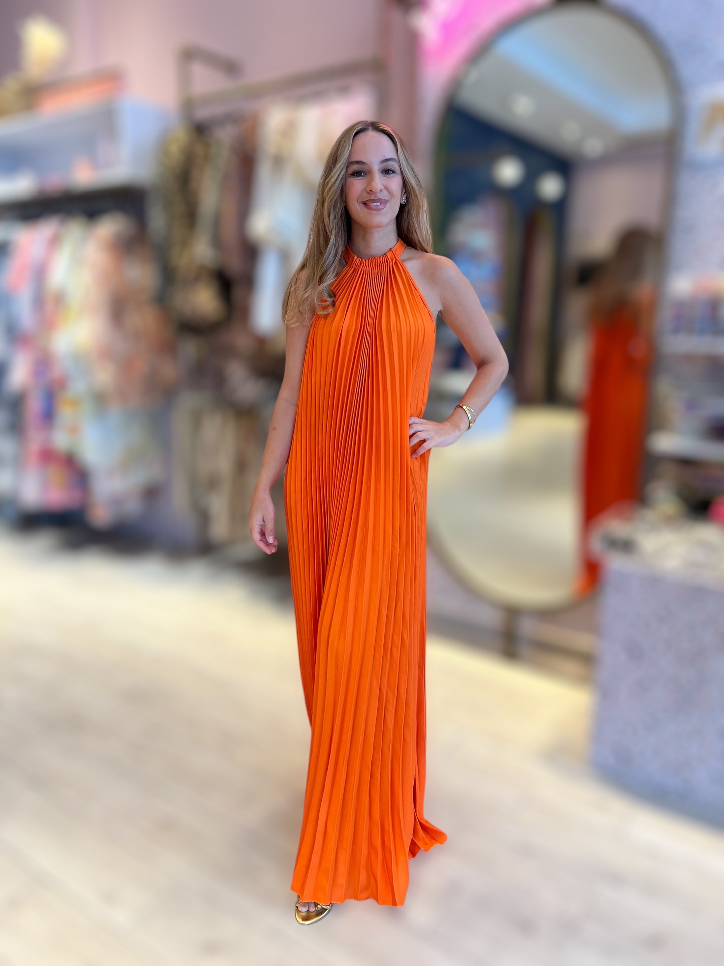Orange pleated dress