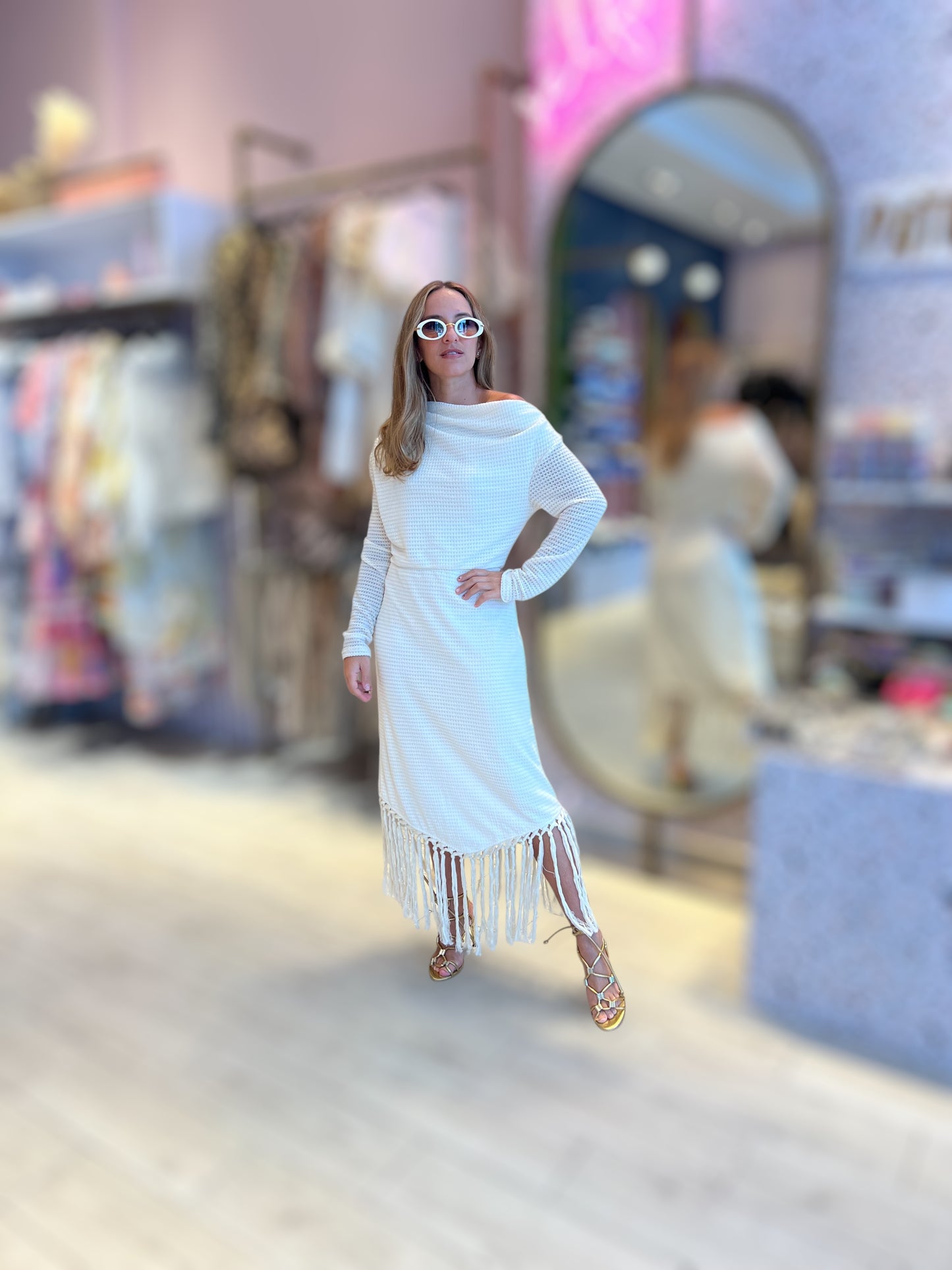 Cream Fringed Dress
