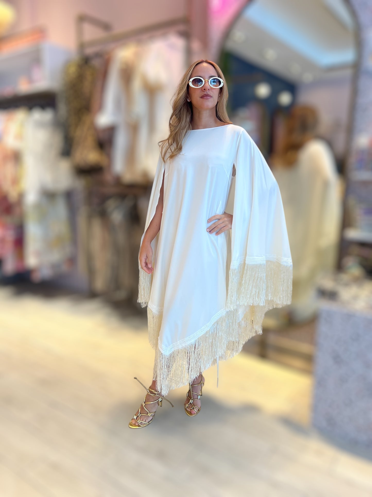 Ivory Fringed cape Dress