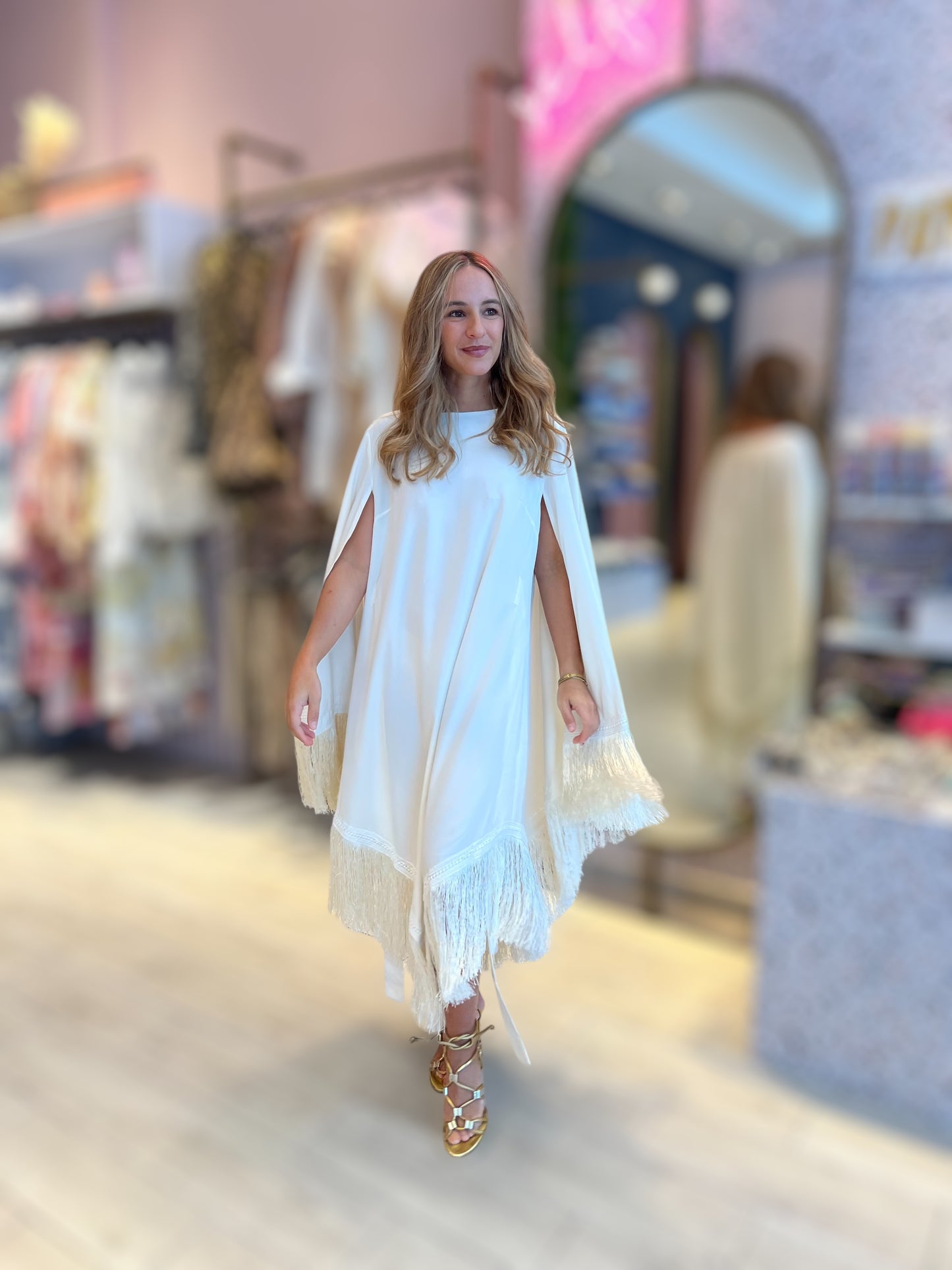 Ivory Fringed cape Dress