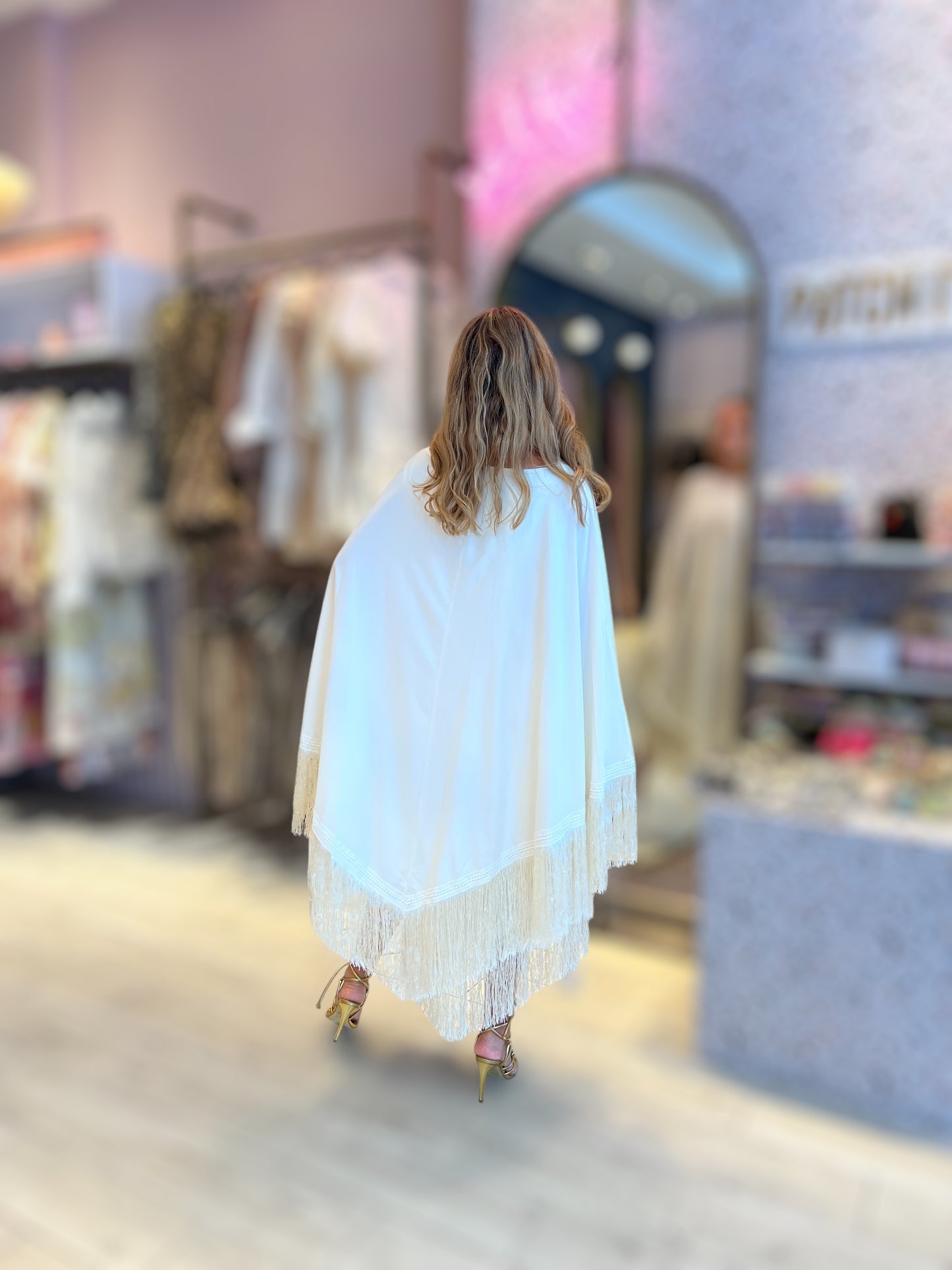 Ivory Fringed cape Dress