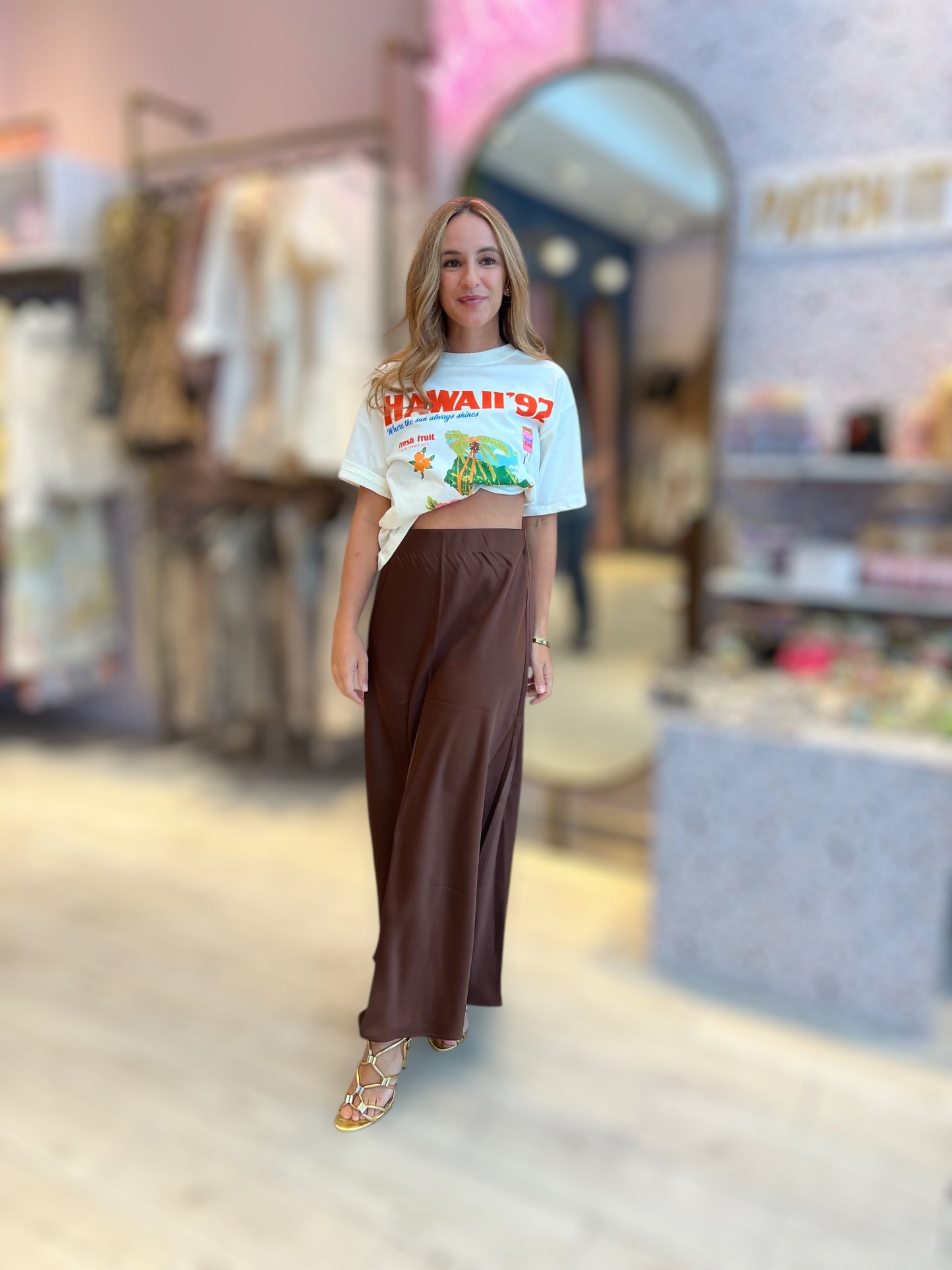 Brown Silky midi skirt