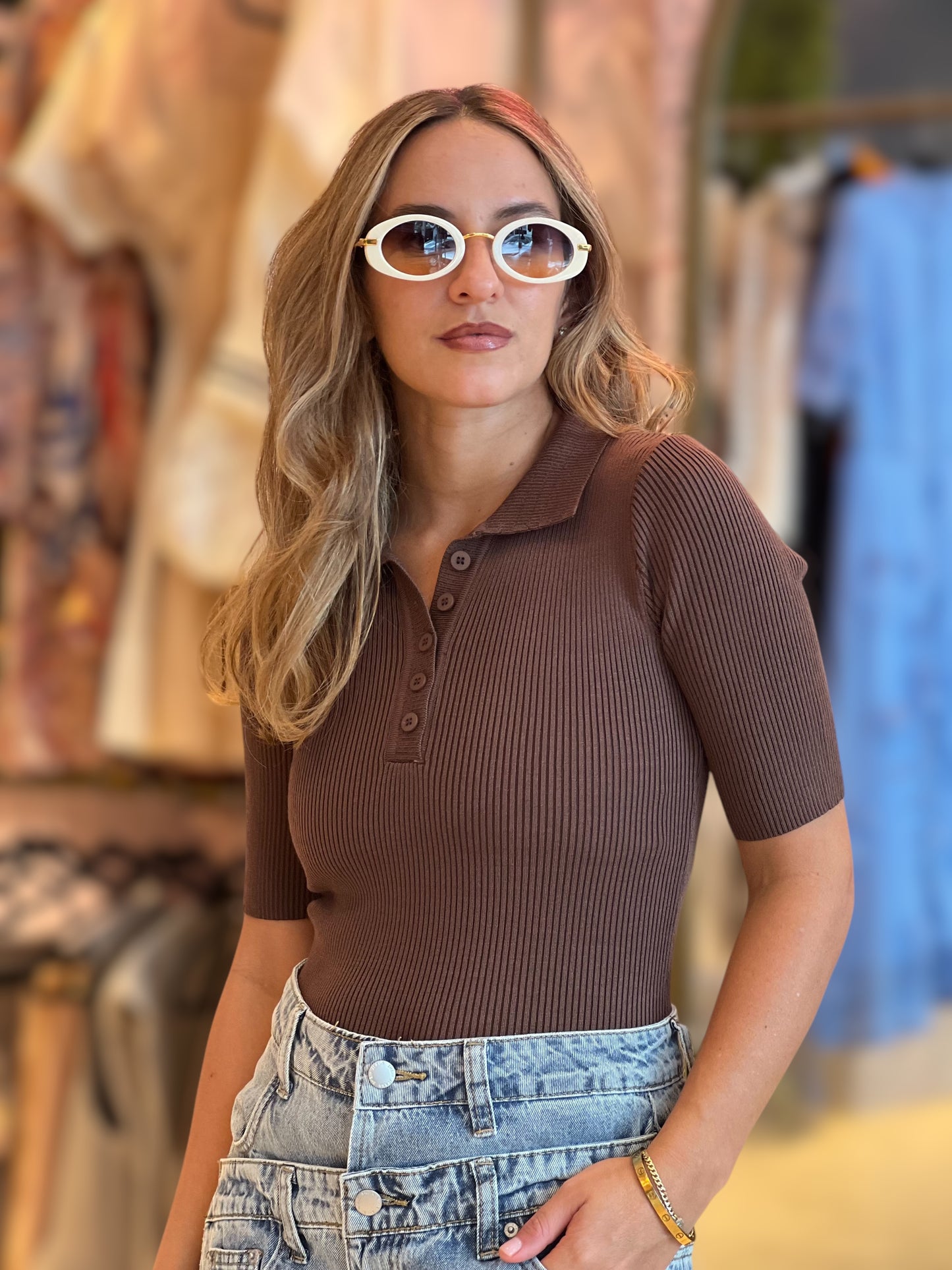 Coffee ribbed top