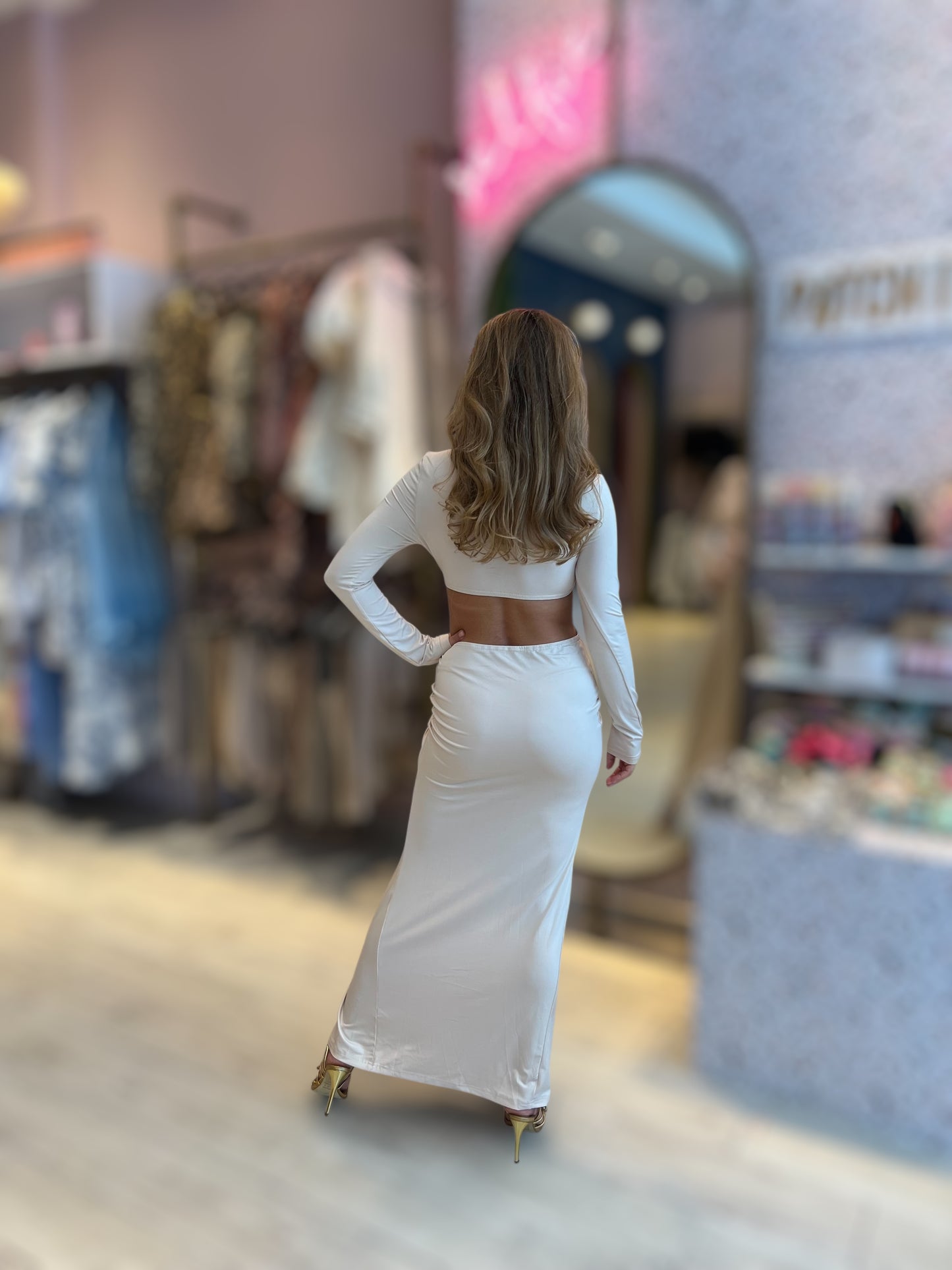 Beige ruched dress