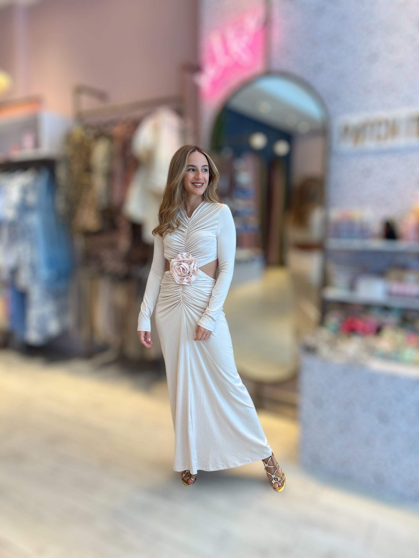 Beige ruched dress