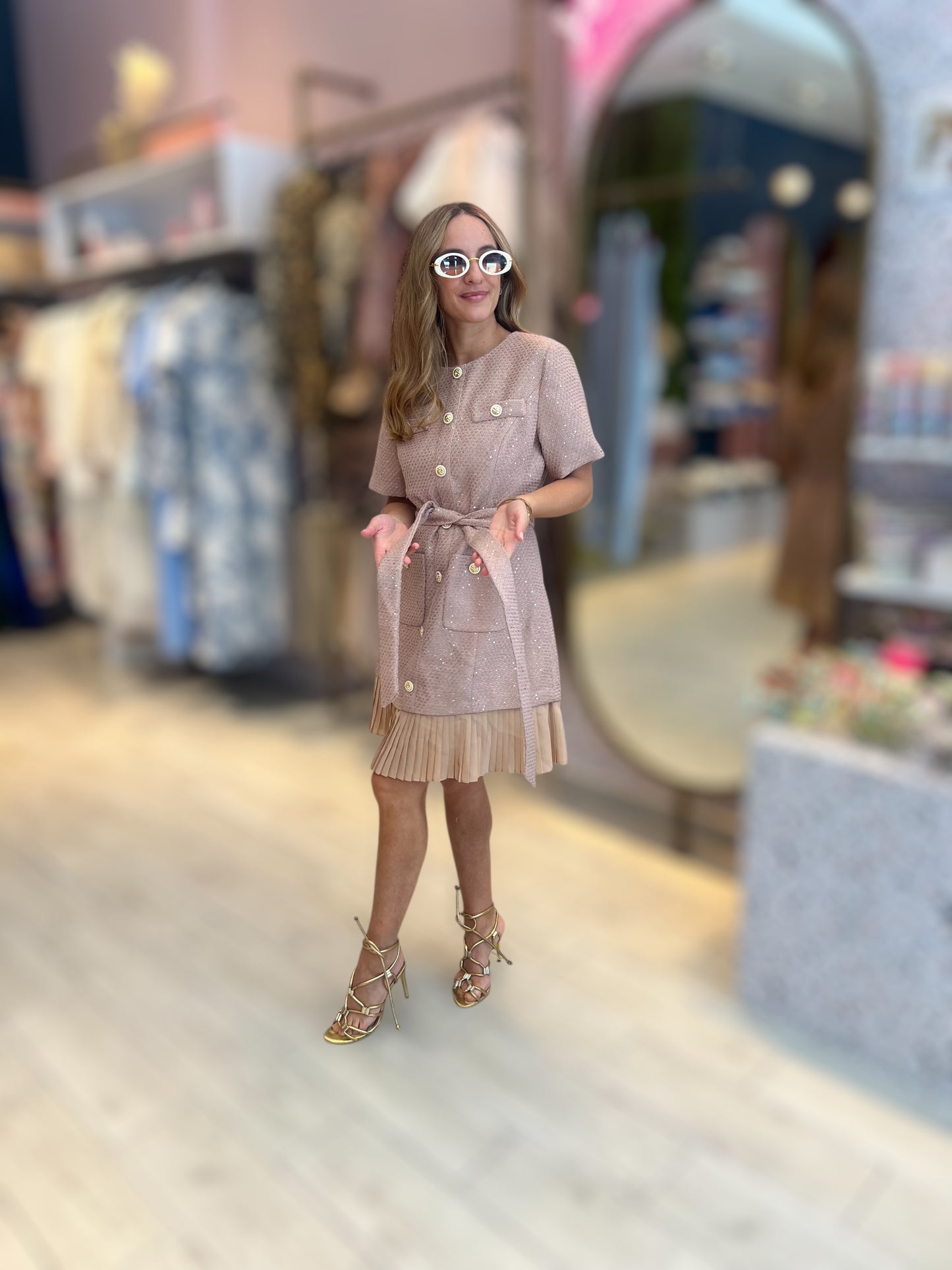 Taupe tweed dress