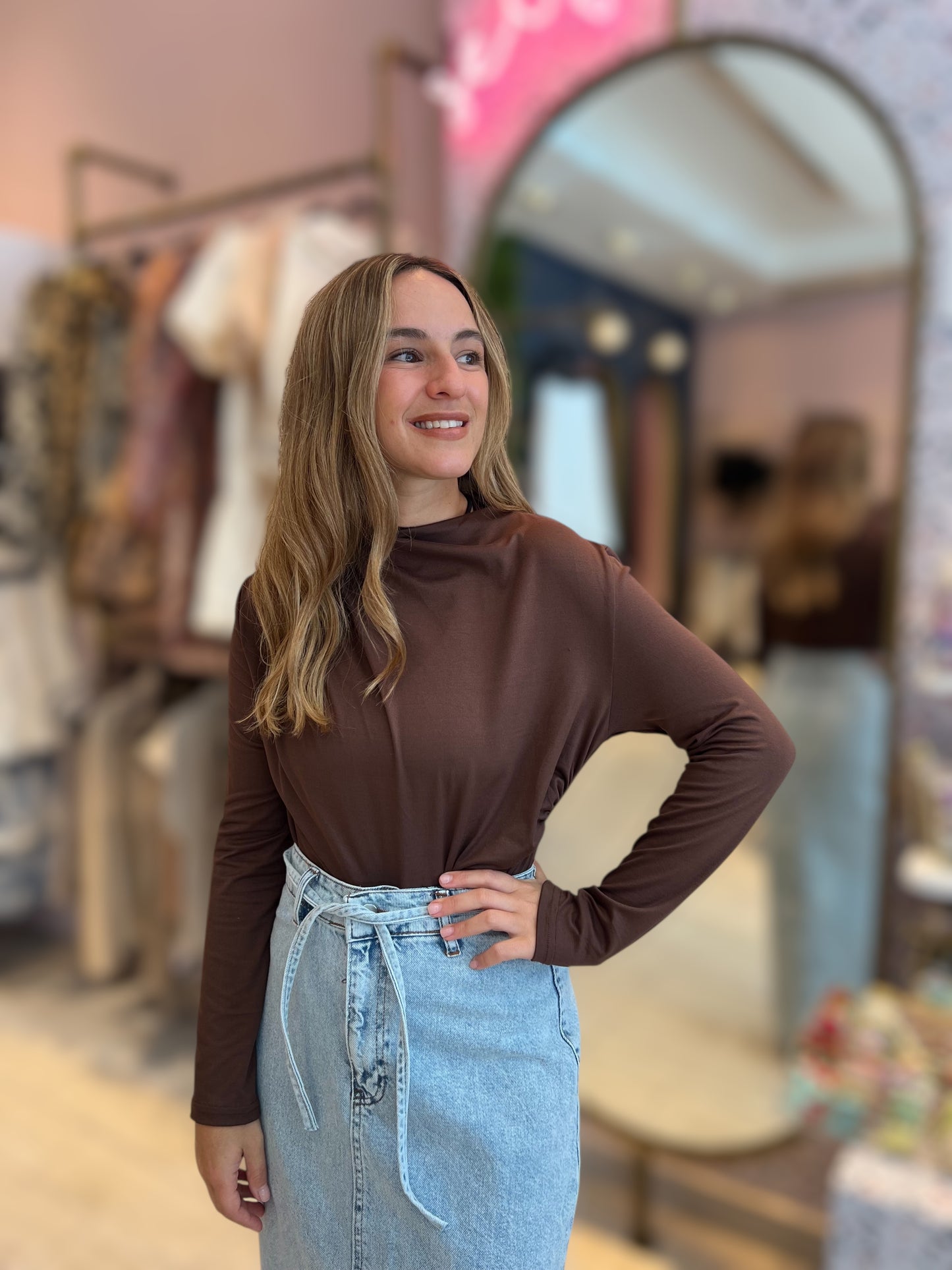 Brown long sleeve top
