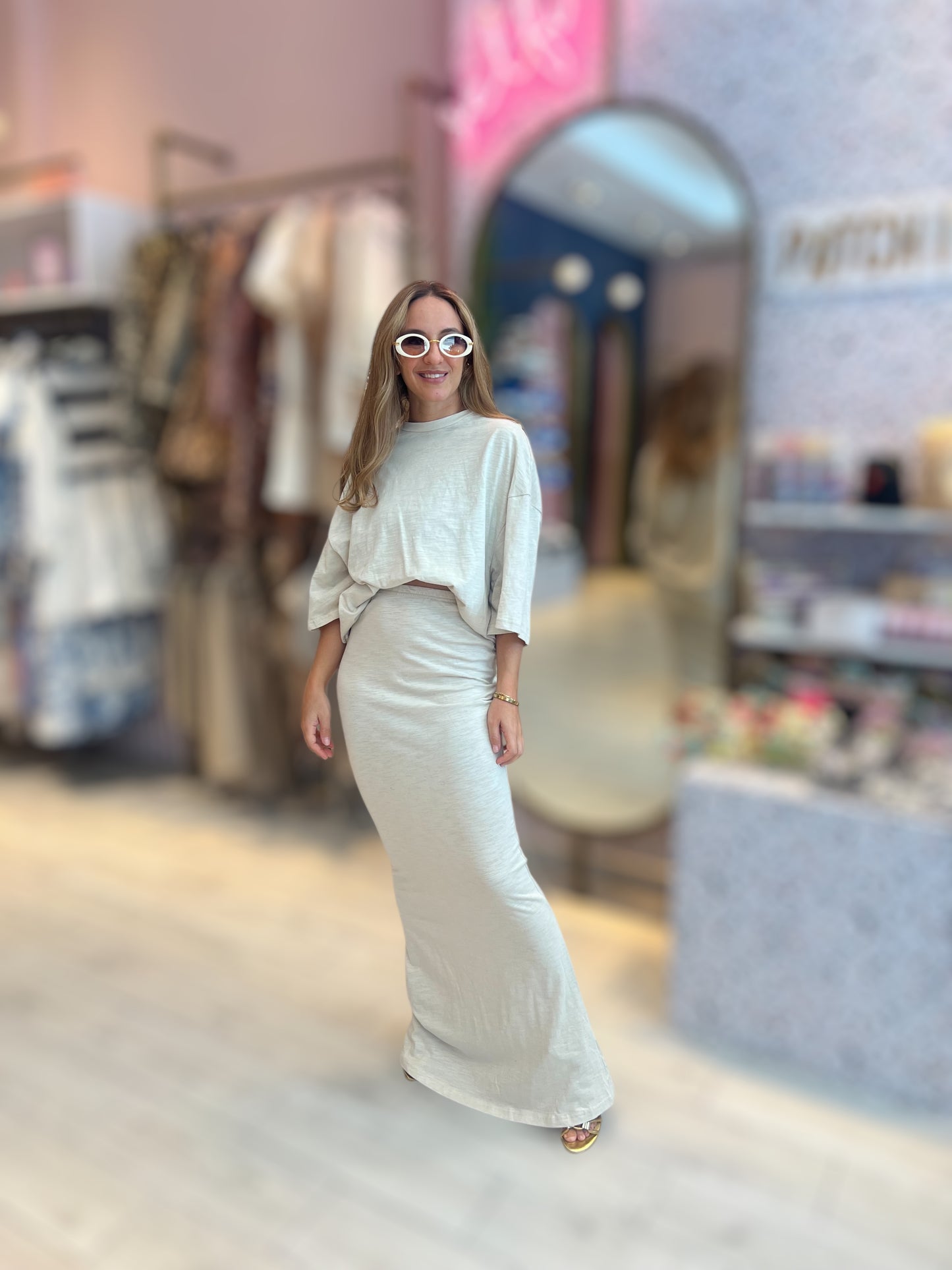 Nude loungewear skirt set