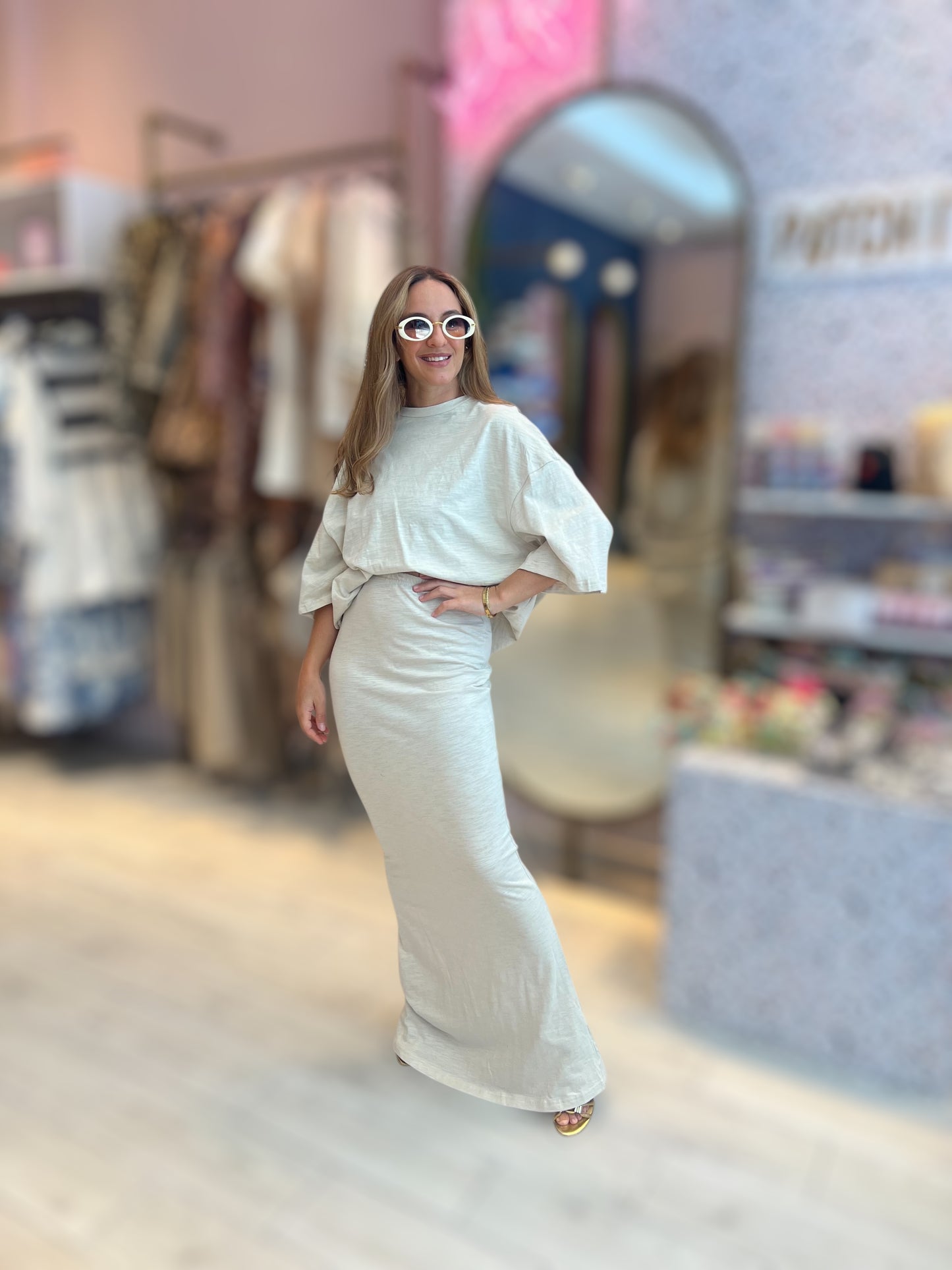 Nude loungewear skirt set