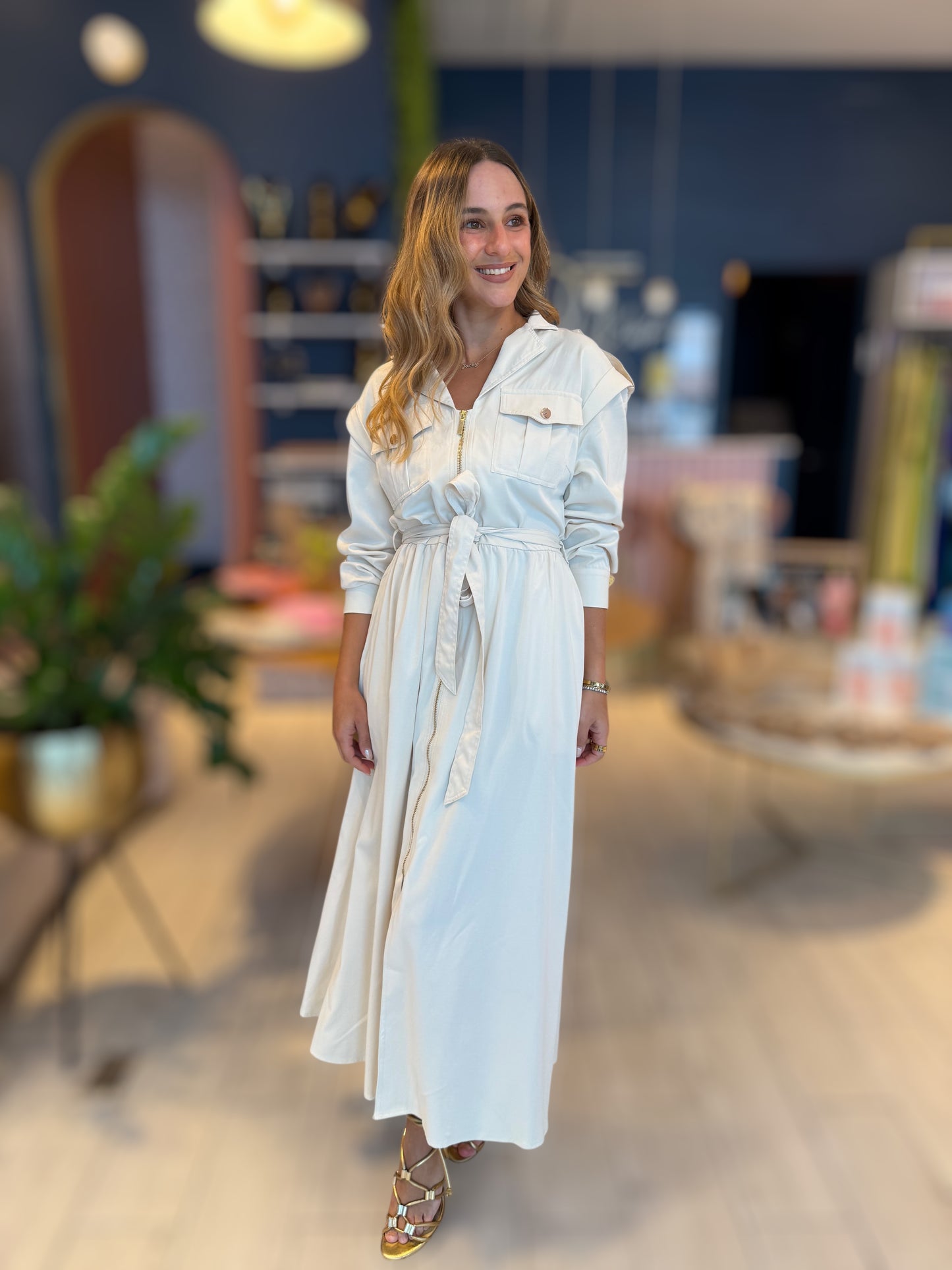 Ivory stiched utility dress