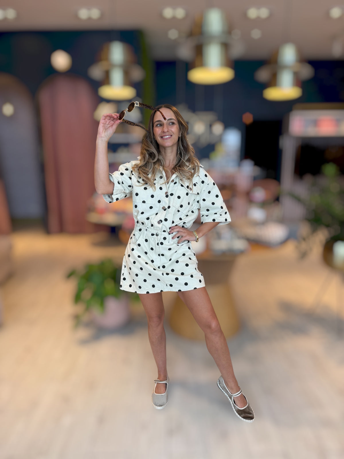 Polka dots denim dress