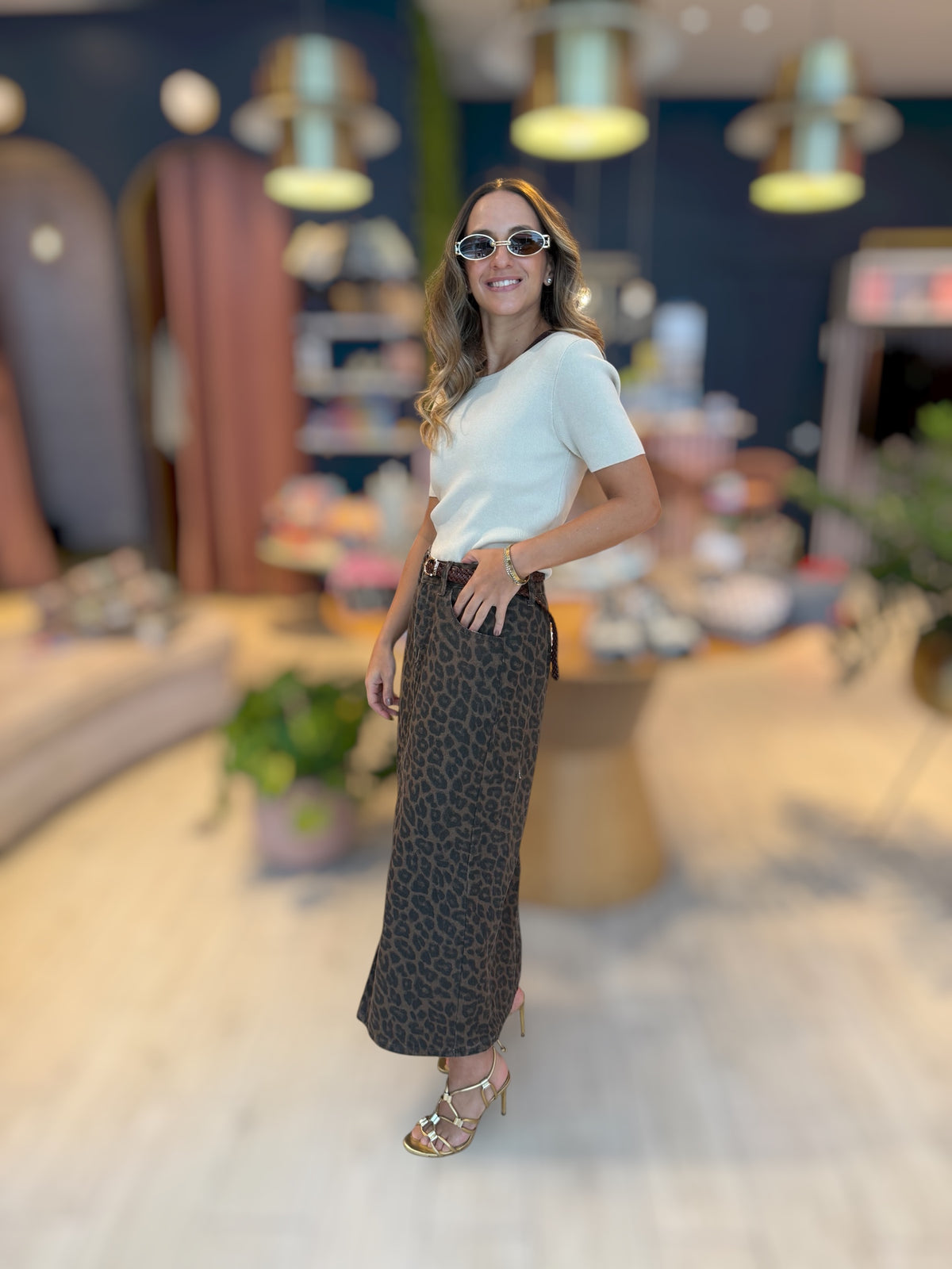 Leopard denim skirt