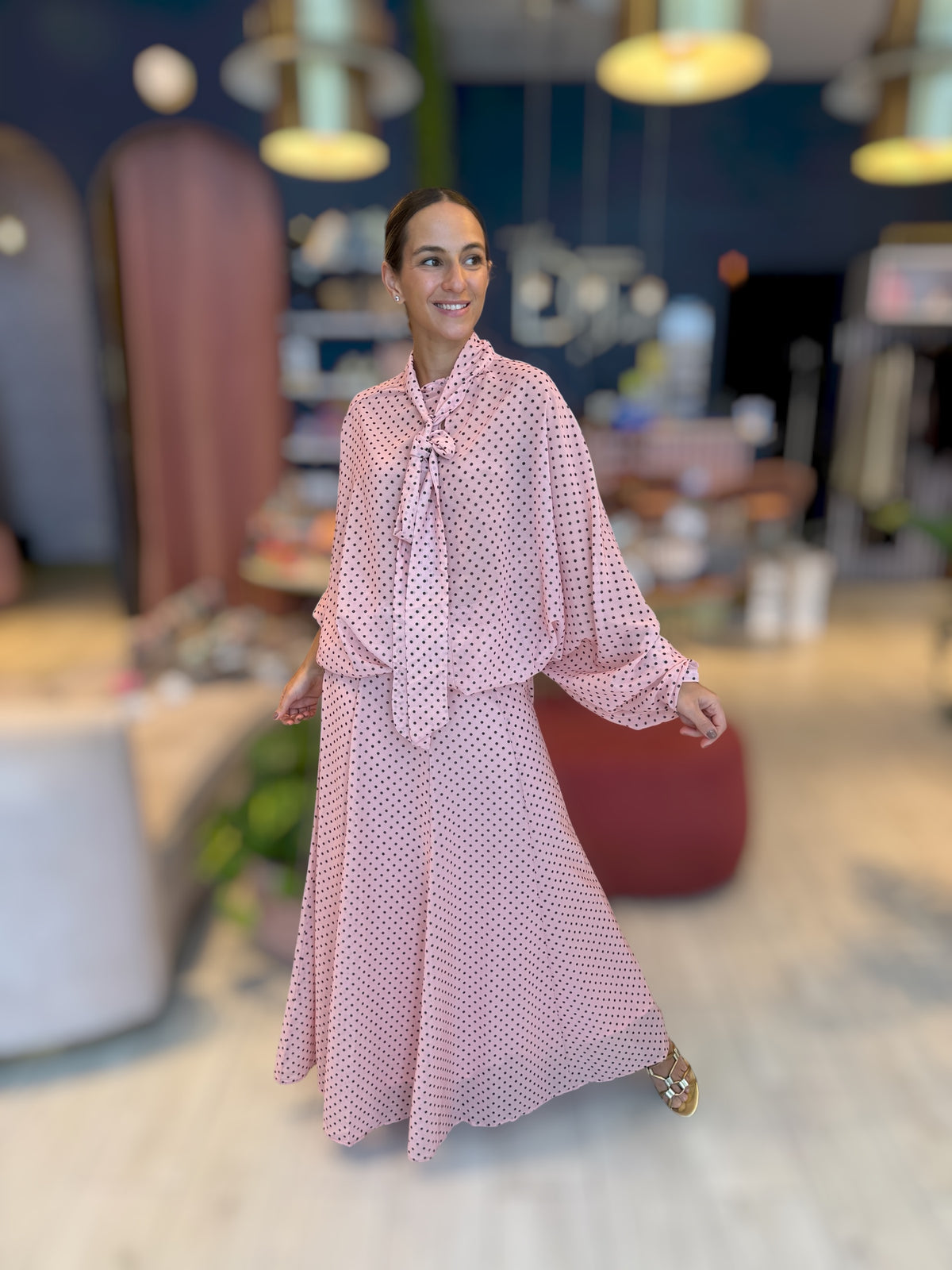 Pink polka dots skirt Set