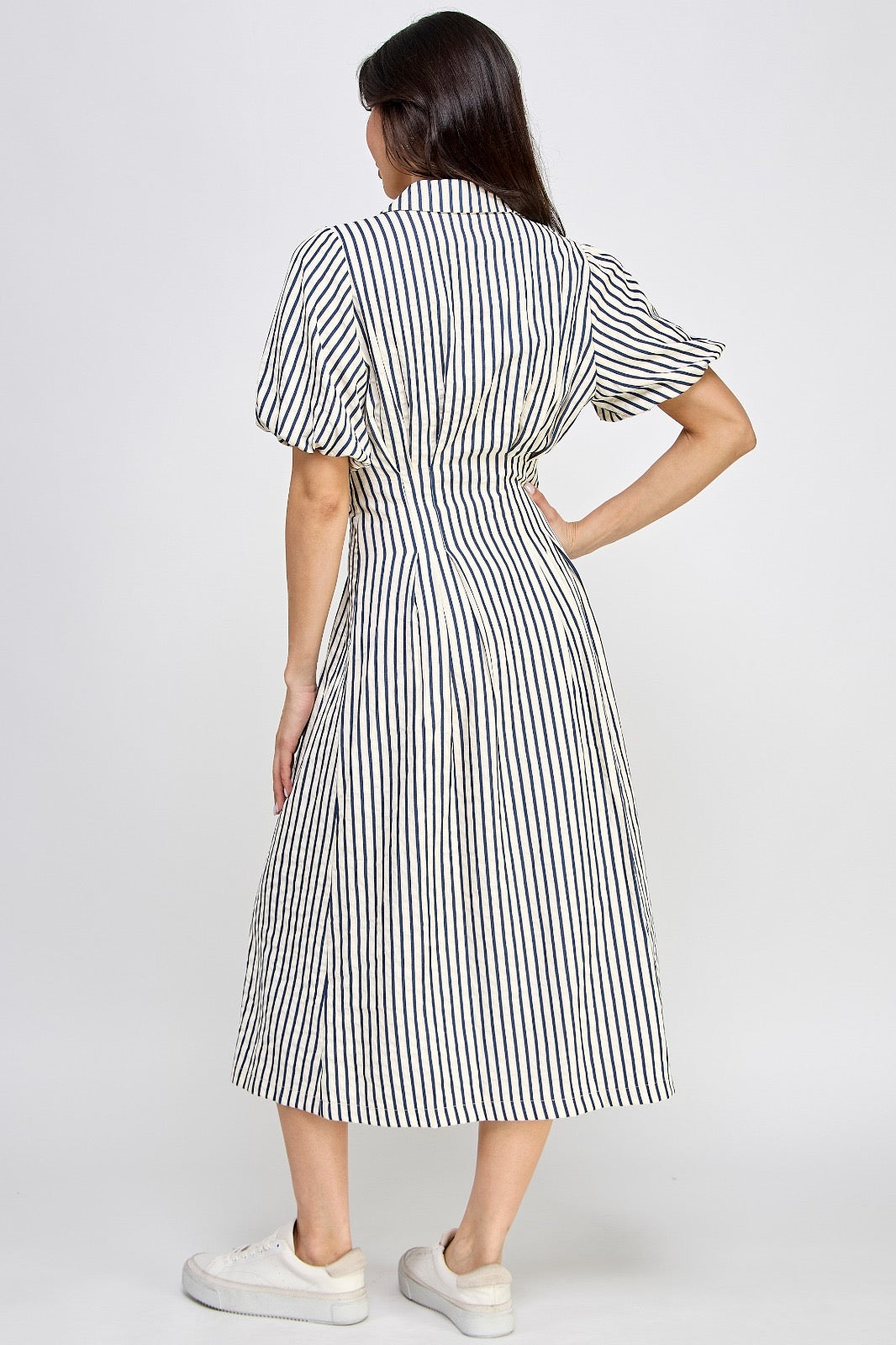 Puffy striped black midi Dress