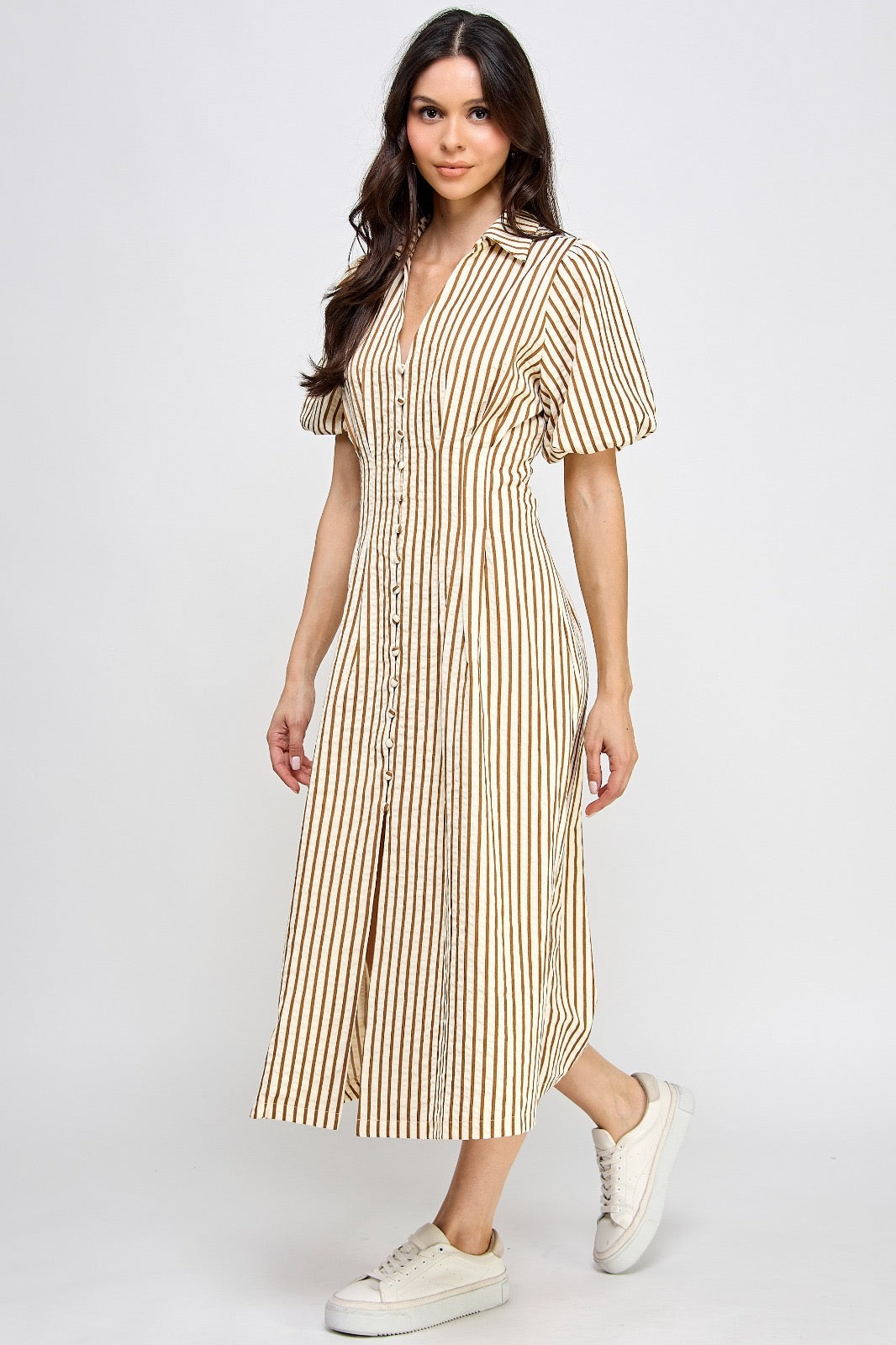 Puffy striped caramel dress