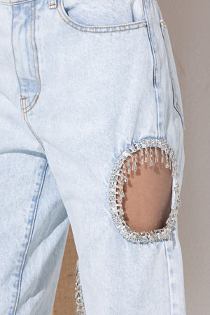 Cut out rhinestones jeans
