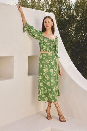 Botanical green midi skirt