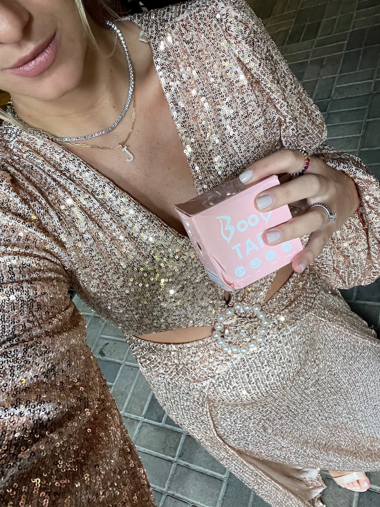 Gold rose sequins cut out puffy dress