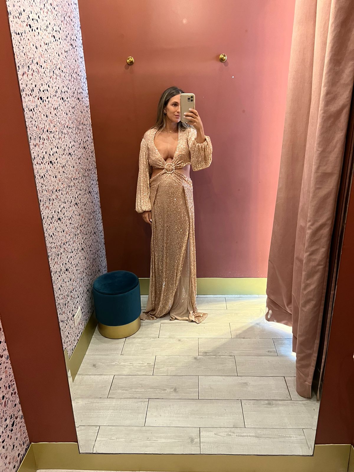 Gold rose sequins cut out puffy dress