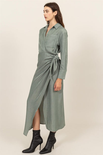 Olive wrap midi dress