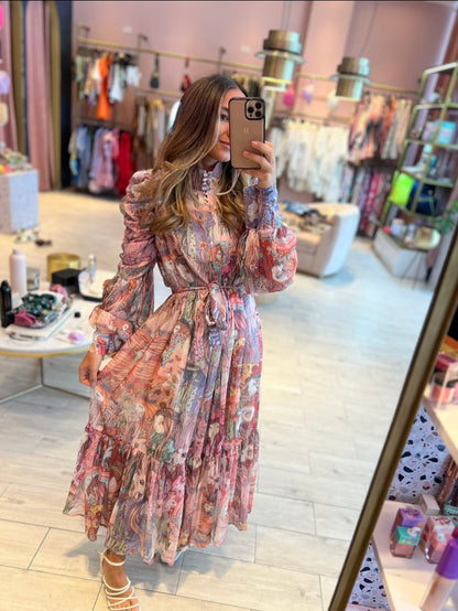 Maxi puffy printed dress