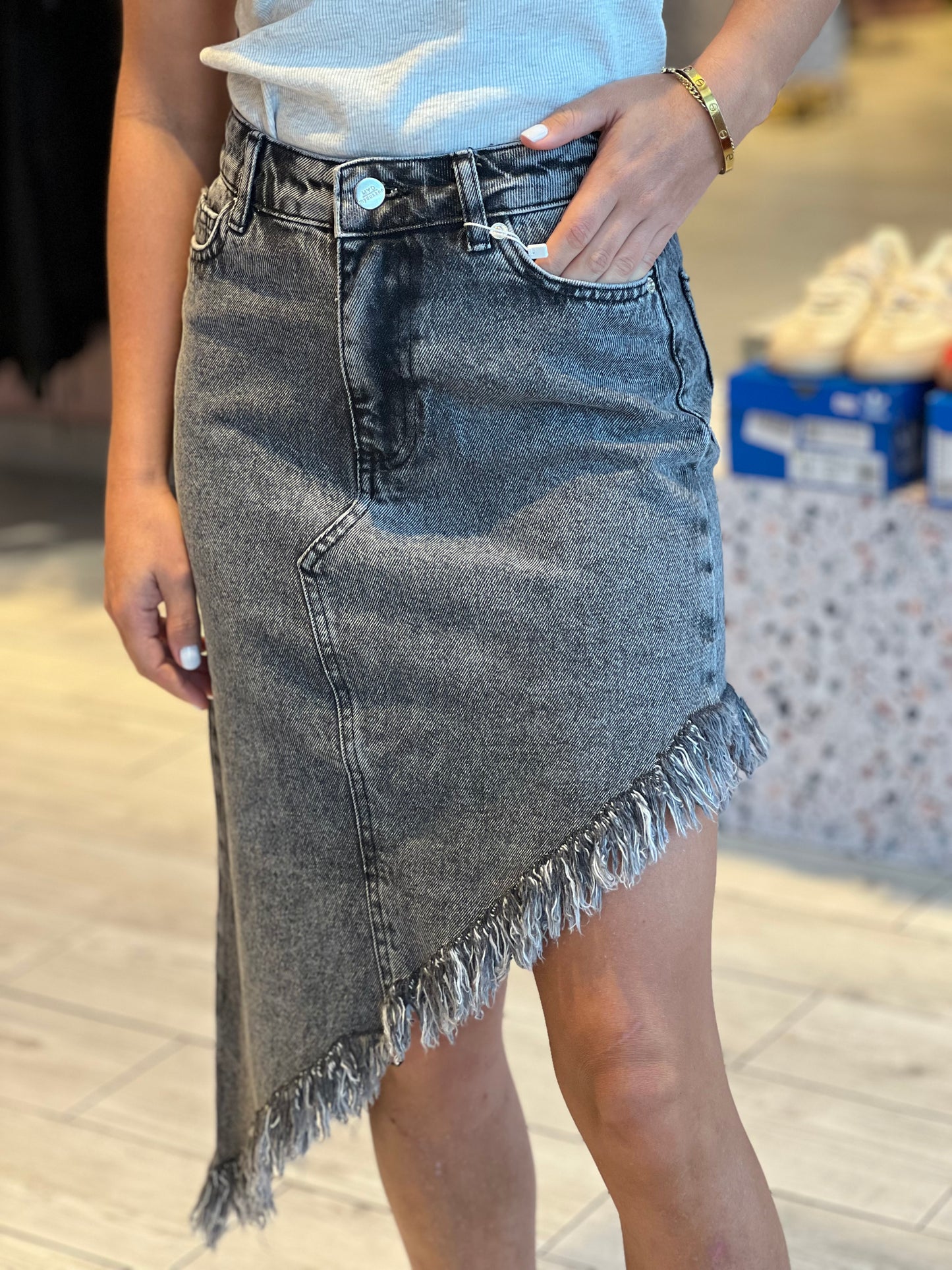 Black Denim fringed skirt