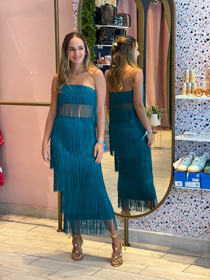 Aqua fringed skirt set