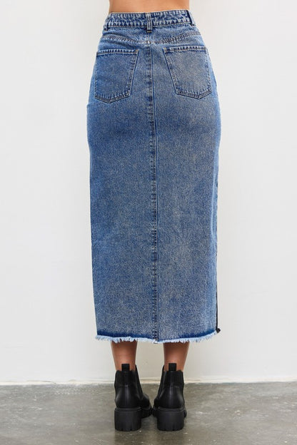 Denim color block skirt