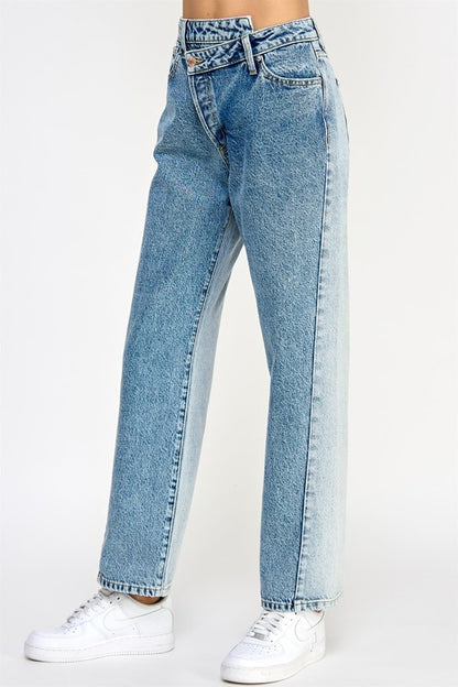 Criss cross straight jeans