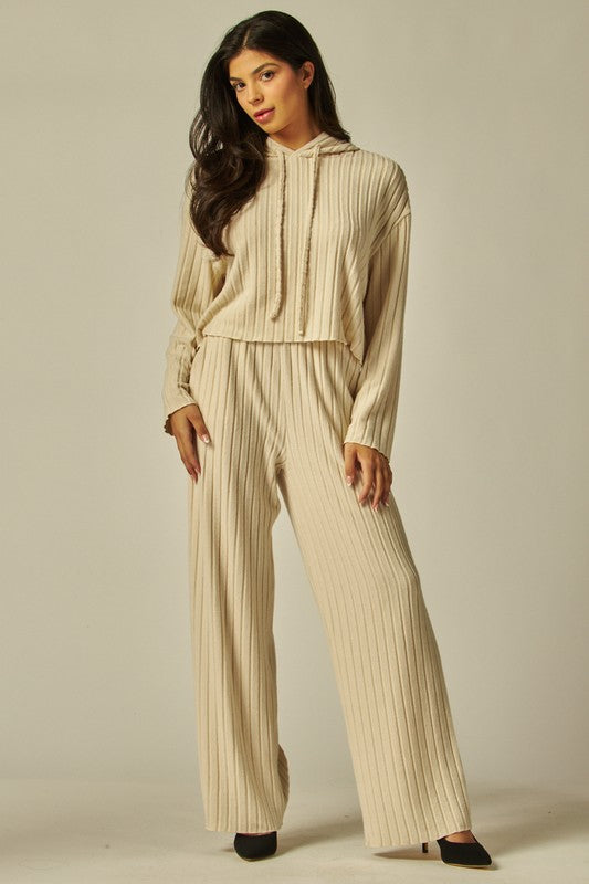 Nude ribbed hoddie loungewear set 10 marzo