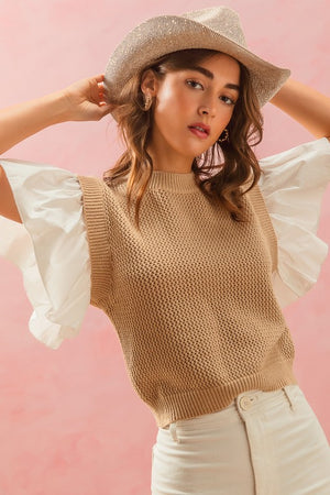 Nude knitted ruffled top 22 junio