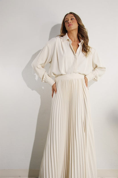 Cream pleated skirt set 4 oct