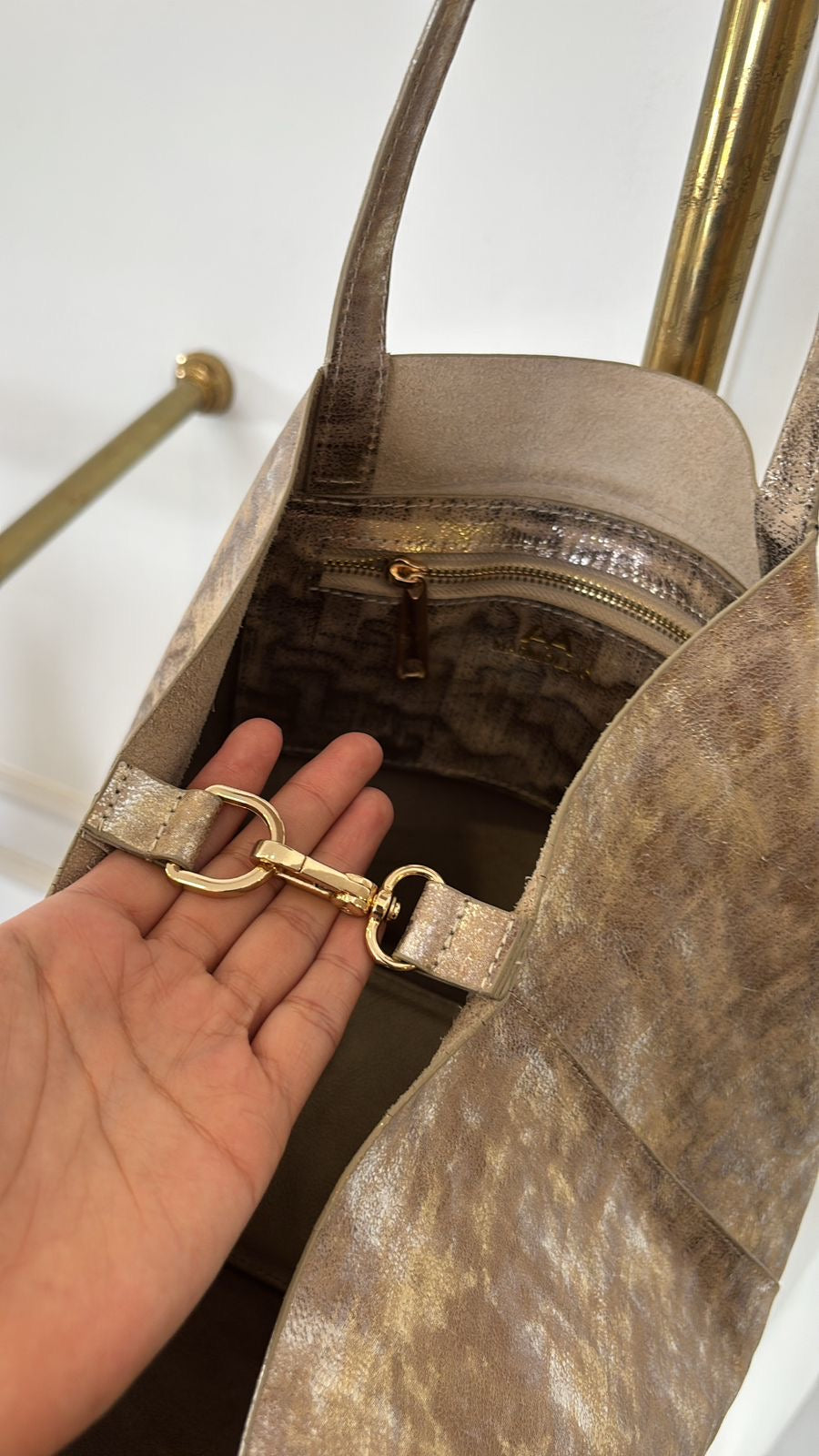 Gold & Silver 100% Leather tote Bag