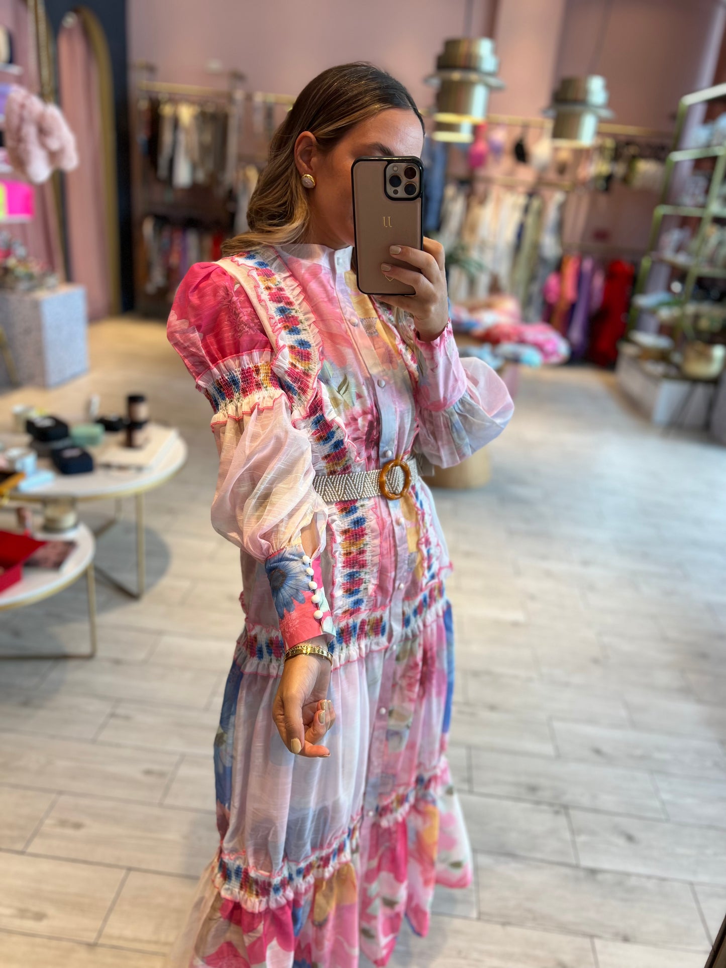 Tie dye maxi belted dress