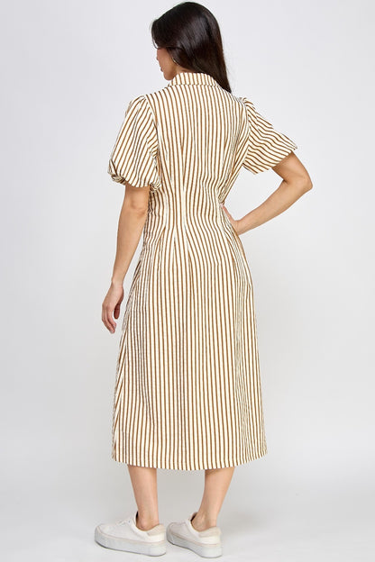 Puffy striped caramel dress