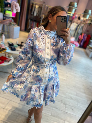 Eyelet tie dye ruffled dress