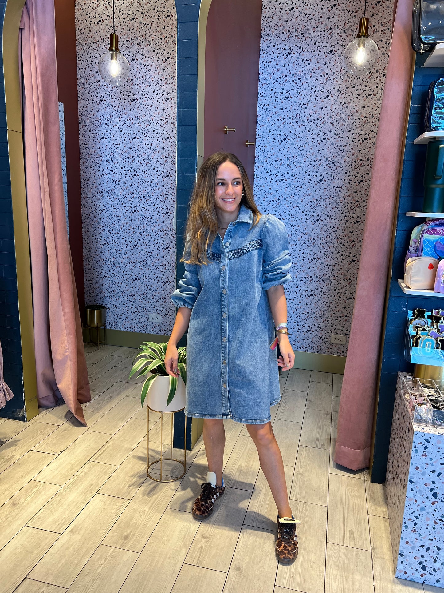 Denim puffy sleeve dress