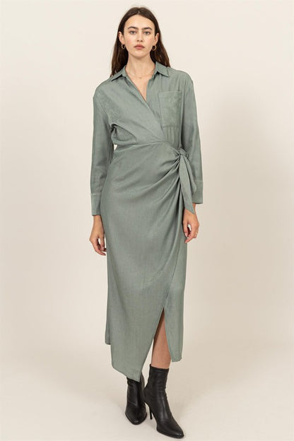 Olive wrap midi dress